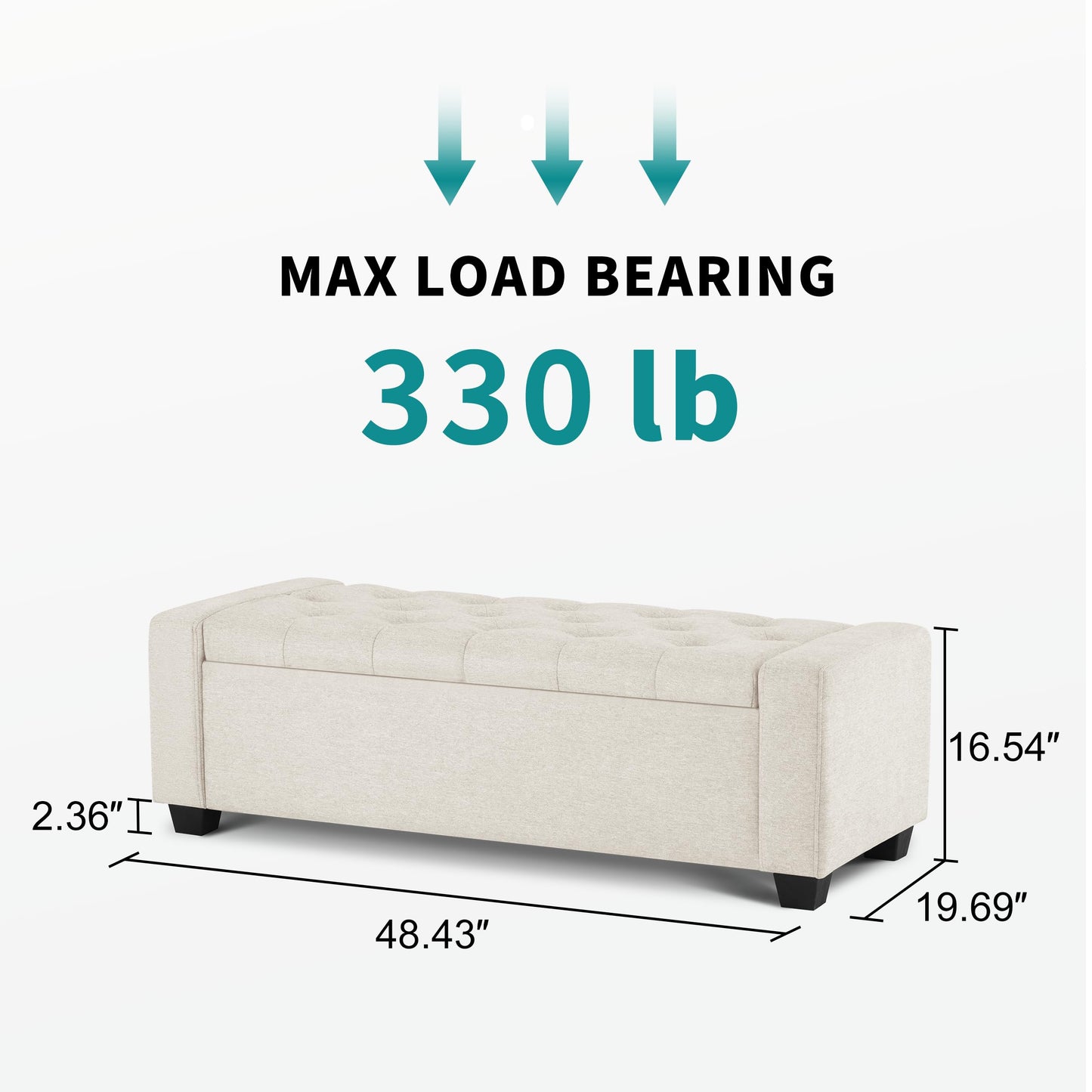 Huatean Home Ottoman with Storage, Storage Ottoman Bench with Safety Hinge, Upholstered Entryway Bench with Seating for Bedroom, Living Room, Holds up to 330 lb, Beige