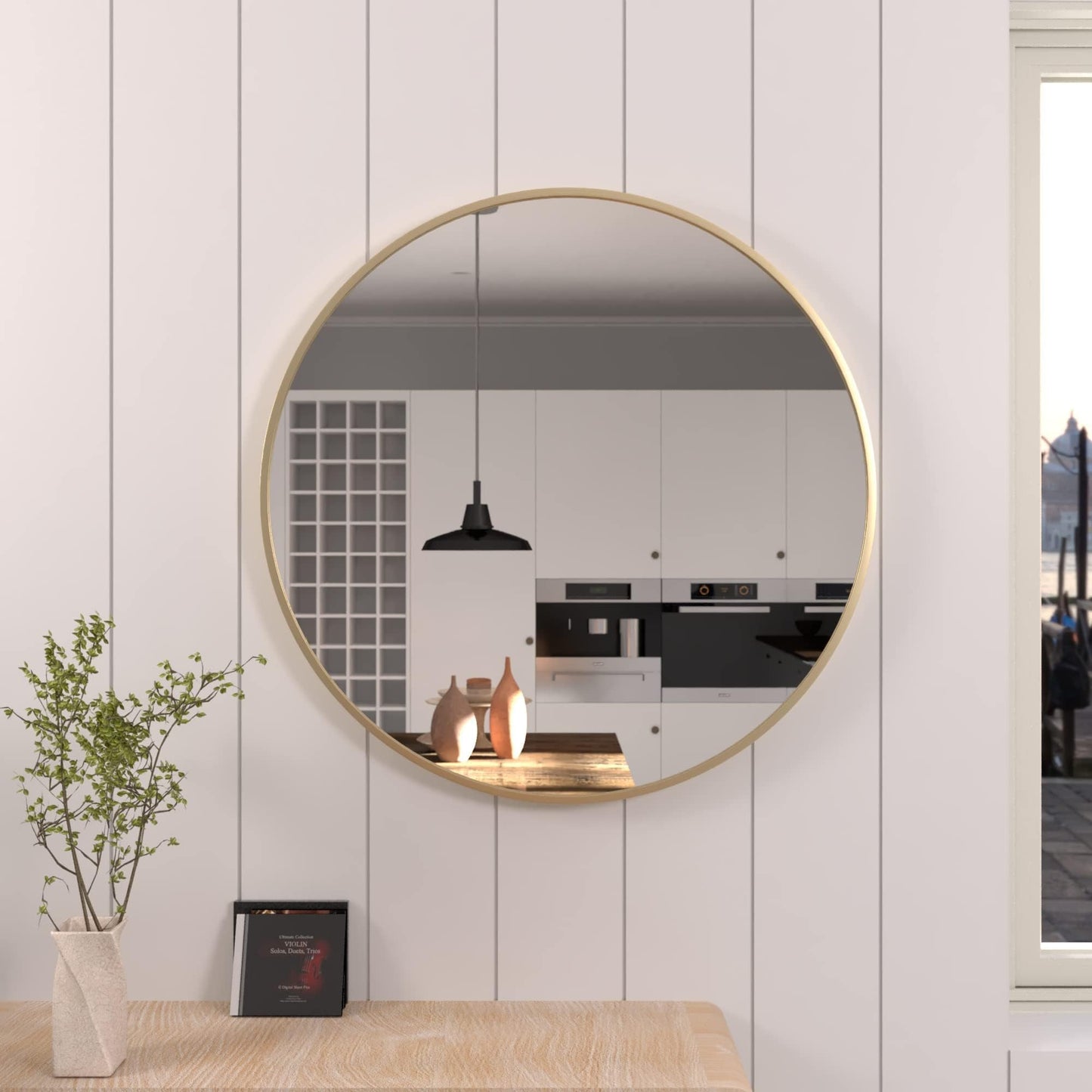 Umzodo 30 inch Gold Circle Wall Mirror, Brushed Gold Metal Framed Round Mirror for Bathroom Vanity, Bedroom Decor, Living Room, Entryway