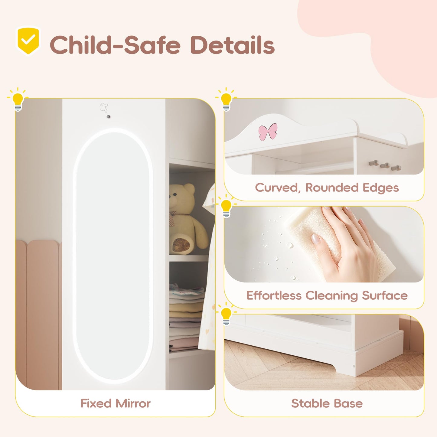 Callales Kids Armoire with Jewelry Cabinet, Kids Dress Up Storage with Shelves, Girls Wardrode Costume Organizer with Full Length Mirror, Children Closet with Armoire for Bedroom, Kids Room, Girls