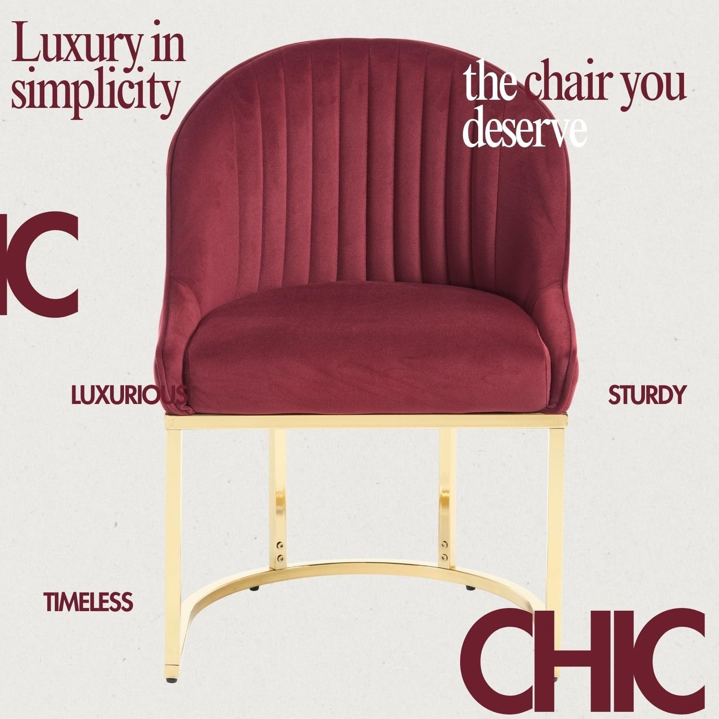 Hyfirm Wine Red Modern Dining Room Chairs Set of 4, Upholstered Kitchen Chairs with Gold Chrome Metal Legs, Round Back, Velvet Accent Stools for Kitchen & Dining Room