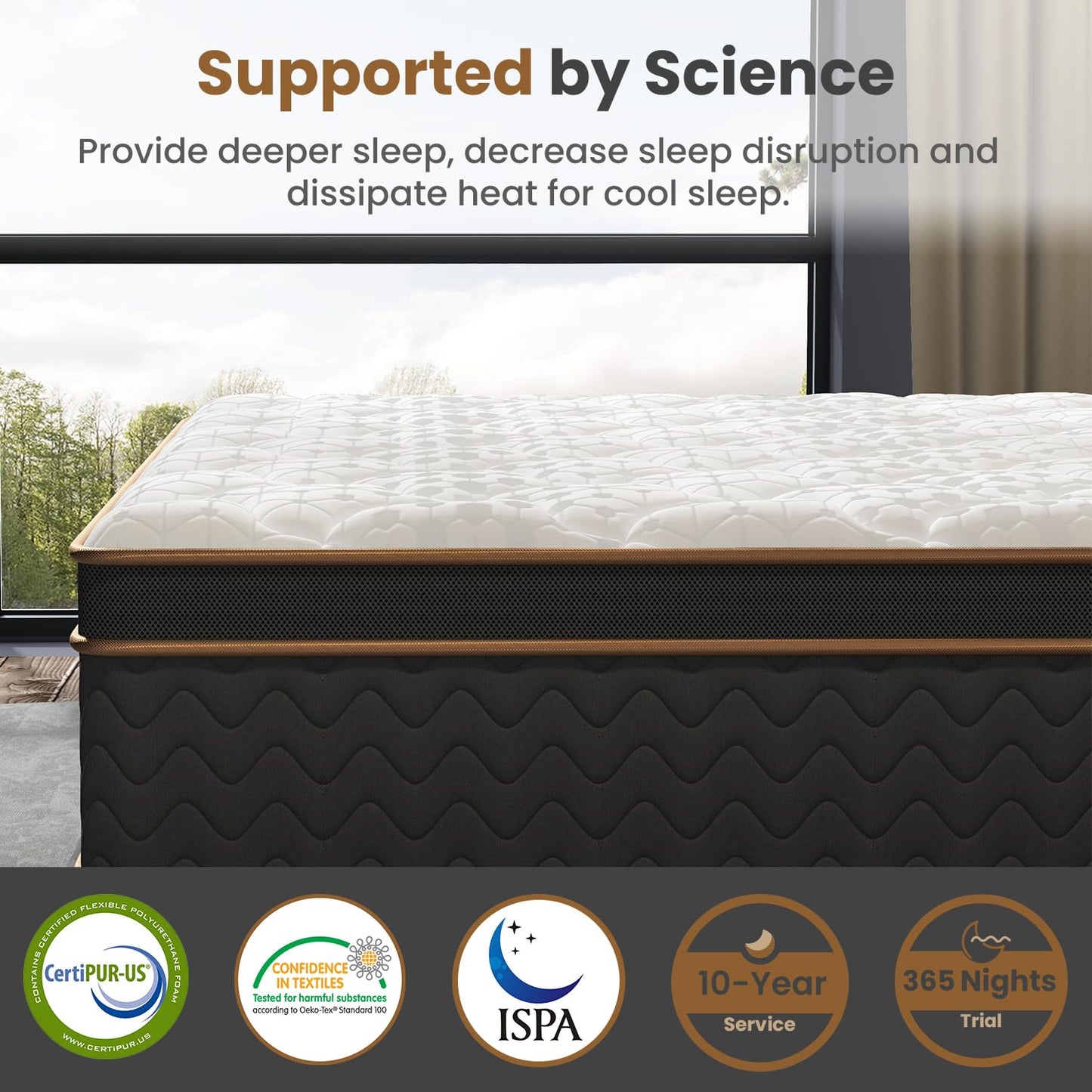 Queen Mattress 14 Inch, Cooling Hybrid Bed in a Box, Individual Pocket Springs, Motion Isolation, Targeted Hip/Shoulder/Lumbar Support, Fiberglass-Free, Ergonomic Zones, 365-Night Trial, CertiPUR-US
