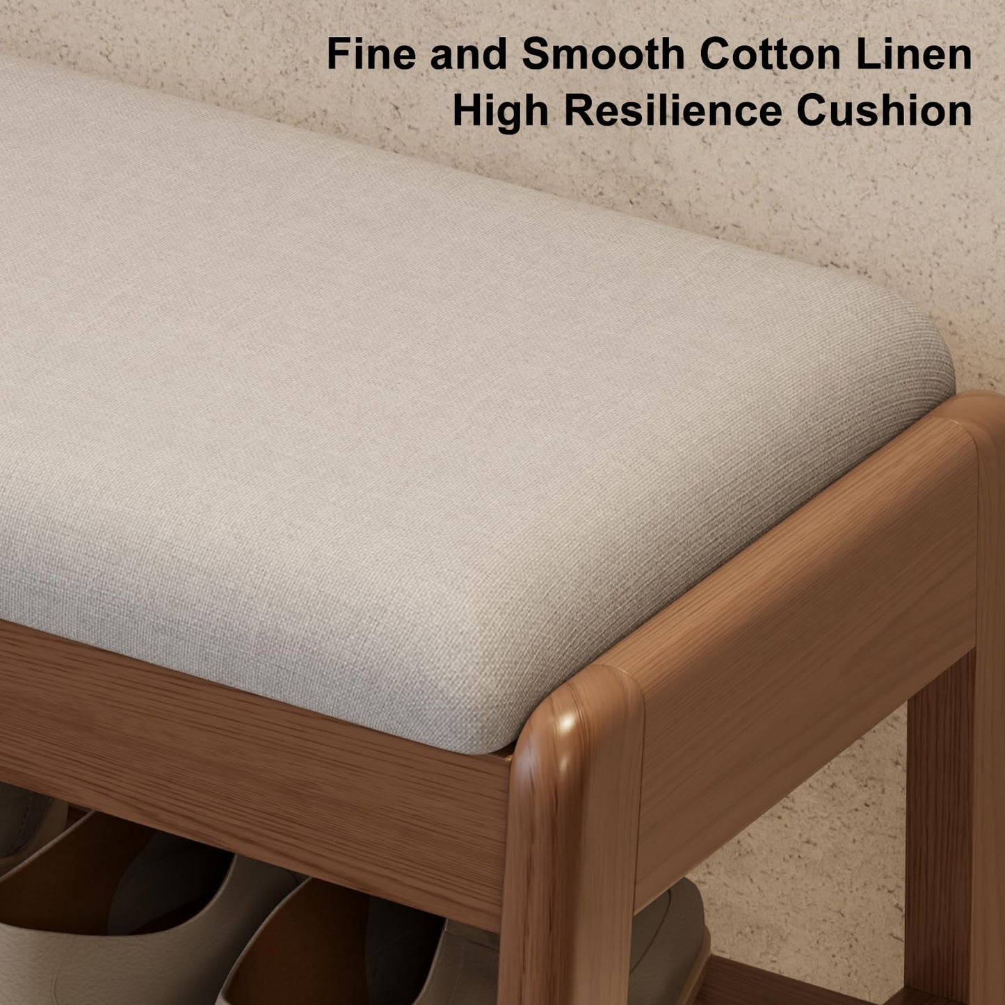 AQIMUELE Shoe Rack Bench with Cushion,2 Tiers Shoe Bench with Flip-Top Storage,Wood Shoe Rack for Entryway,Hallway（Walnut,31.5"）