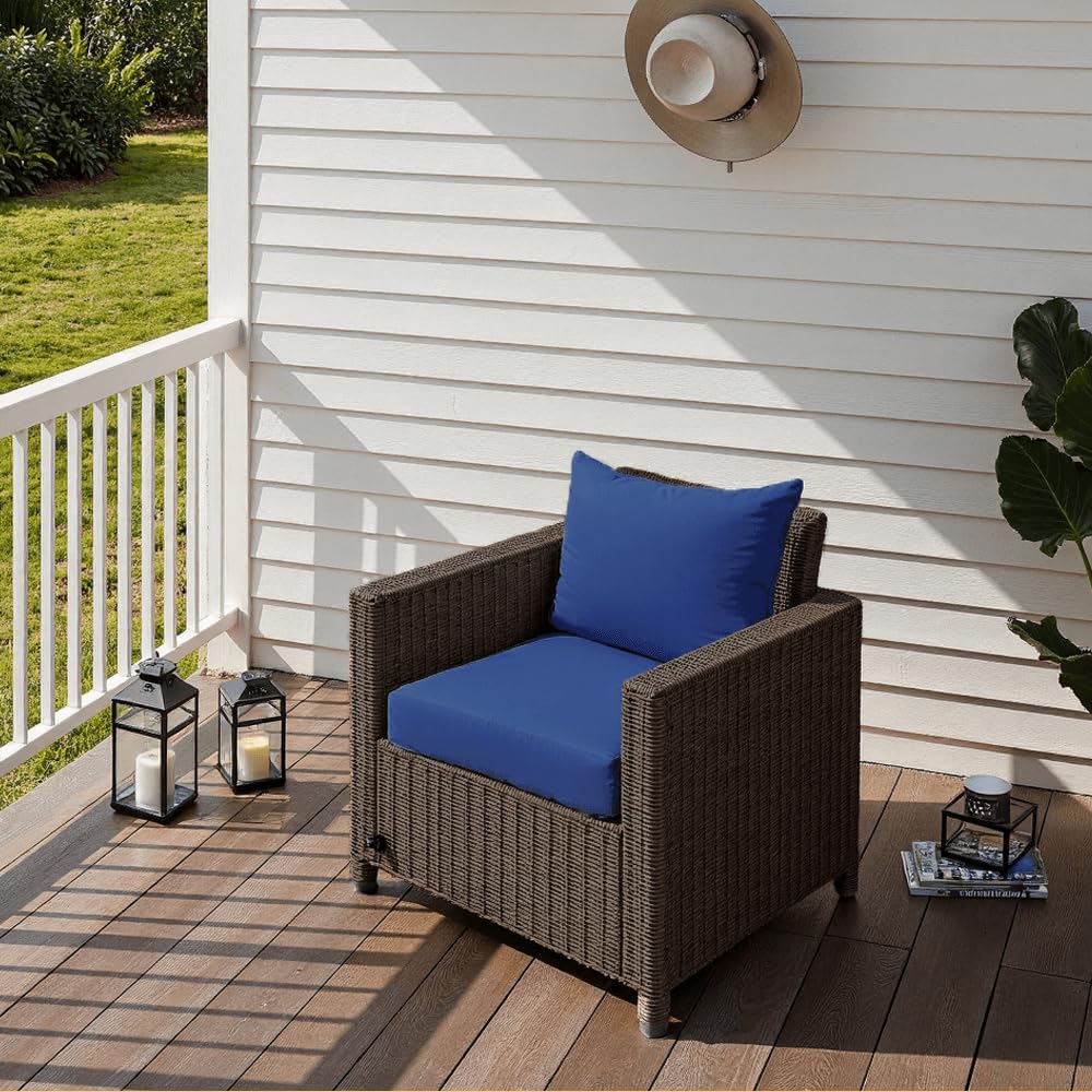 PatioGlow Outdoor Seat Cushion Set 24 x 24 x 4 Inch, Waterproof & Fade Resistant Patio Furniture Cushions with Removable Cover and Ties, Thick Deep Seating Pads for Outside Chair Sofa Couch, Blue