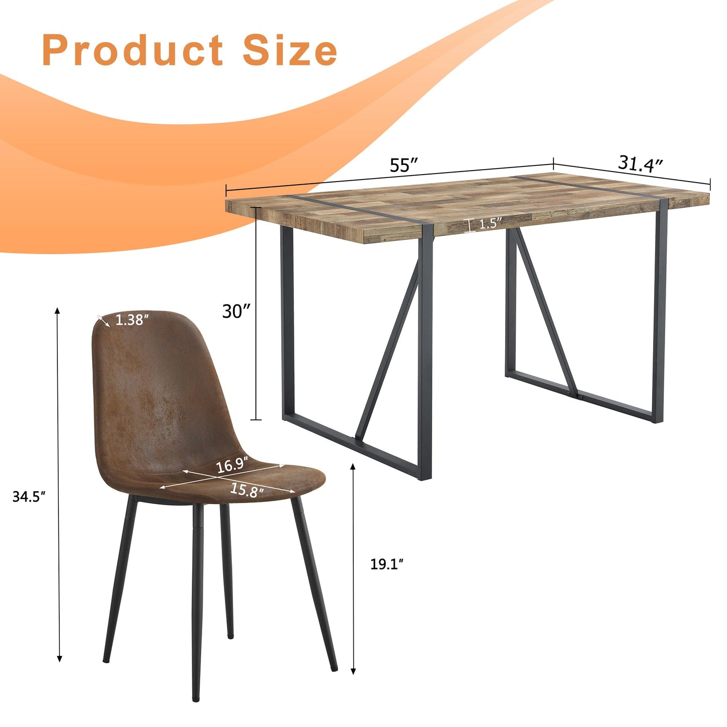 MUUOKY 55'' Dinner Table Set for 4, Rectangular Wood Kitchen Table Set for 4 with Ergonomic Chairs, 5 Piece Dining Tables Set for Kitchen and Dining Room