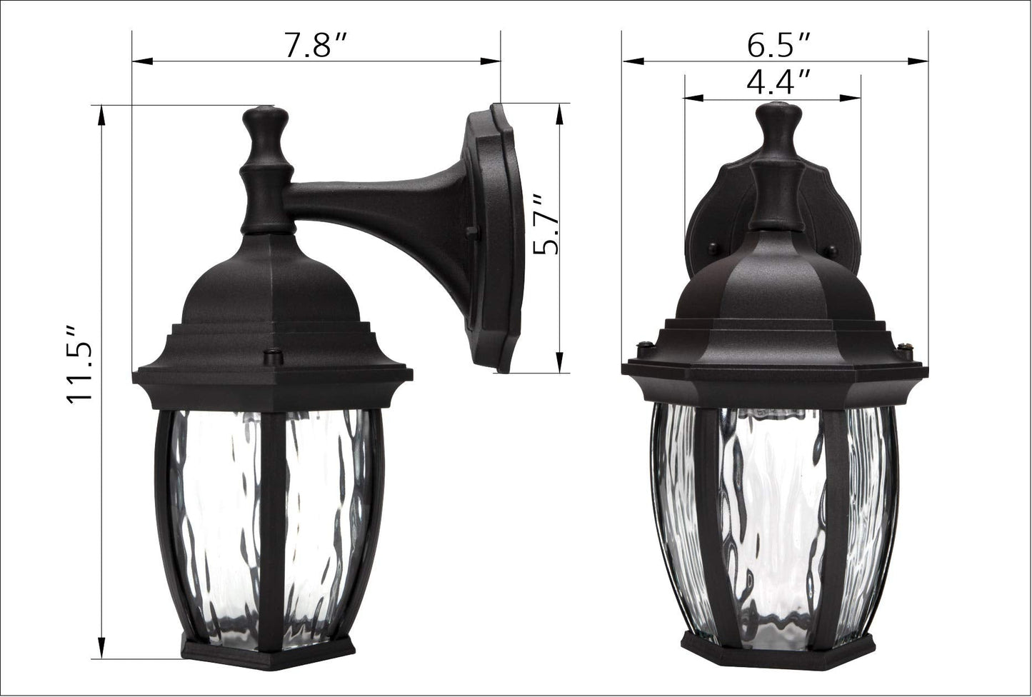 LIT-PaTH Outdoor Wall Lantern, Wall Sconce as Porch Lighting Fixture with E26 Medium Base Max 60W, Aluminum Housing with Glass Shade, Matte Black Finish
