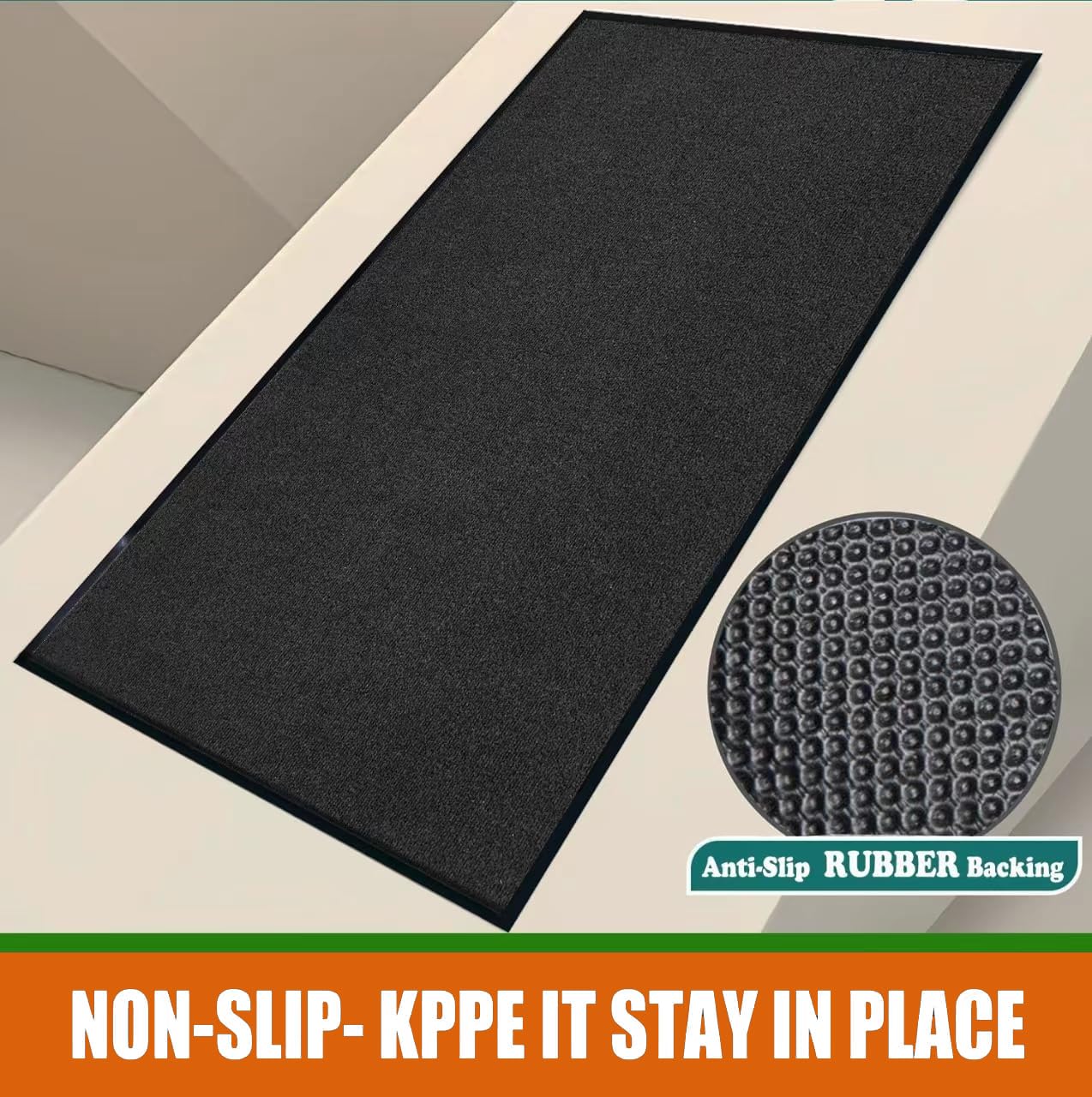 Front Door Mat, 3' x 5' Extra Large Commercial Industrial Rug Heavy Duty Outdoor Indoor Entryway Doormat Low Profile Welcome Entry Door Mat Non Slip Backing for Entrance Home Office,Black