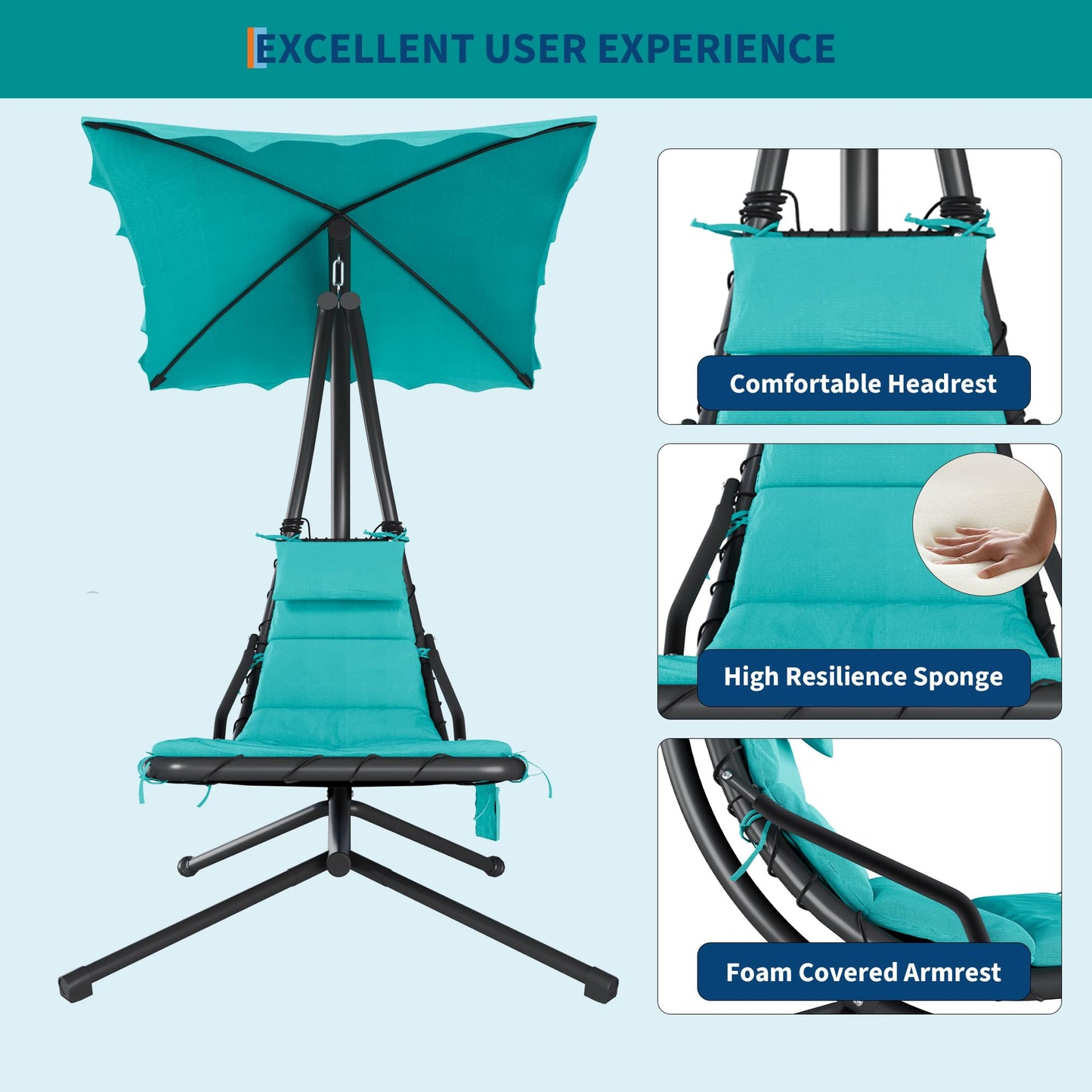 LuyFuitre Hanging Chaise Lounge Swing Chair, Hanging Curved Chaise Lounge Chair Umbrella, Curved Steel Hammock Lounger Chairs for Outdoor Indoor Patio Pool Garden Backyard Porch