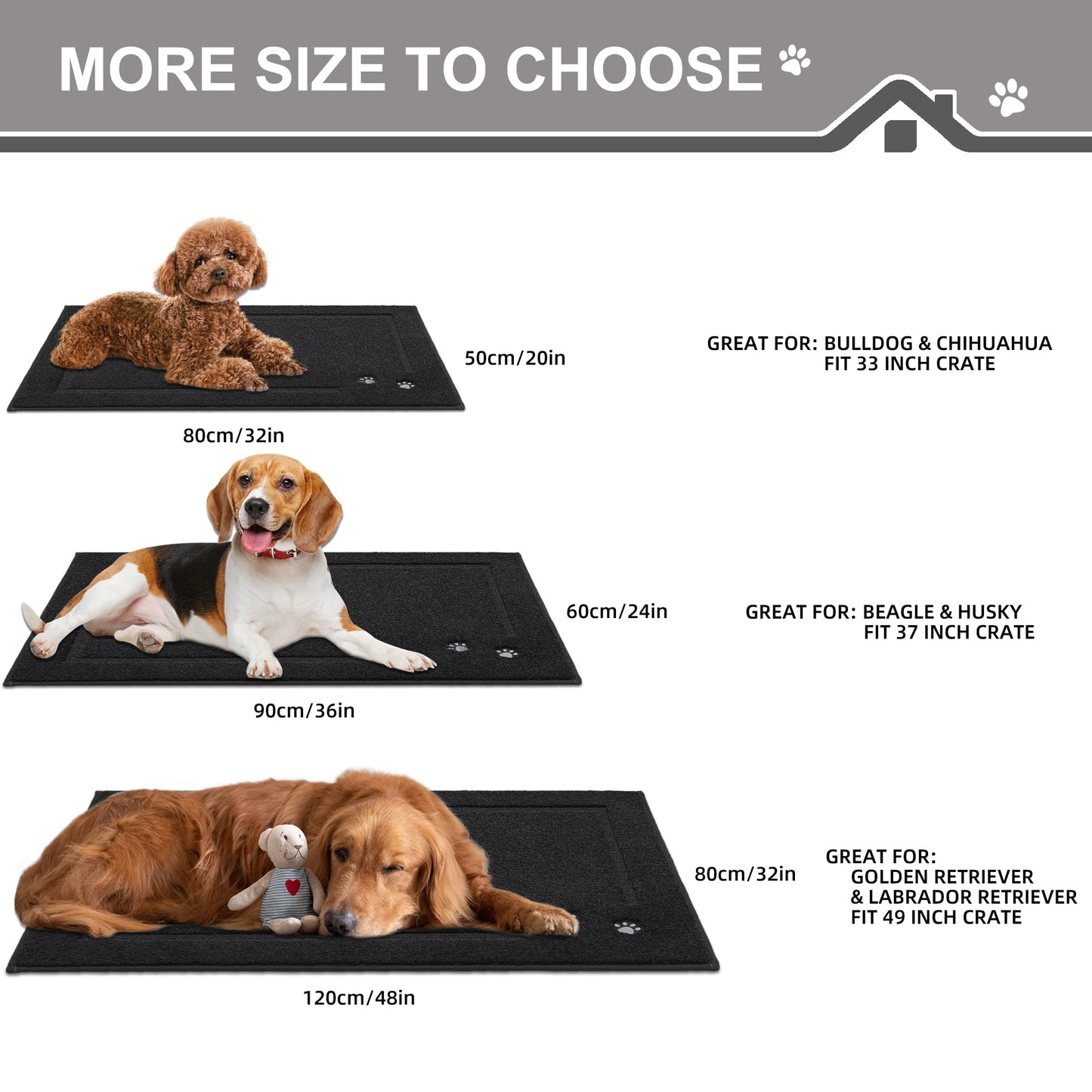 BEQHAUSE Dog Door Mat for Muddy Paws 24"x36" Dirt Trapper Absorbent Doormat Non Slip Entryway Rugs Washable Stain Resistant Welcome Floor Mat Soft Low-Profile for Front Back Door, Black