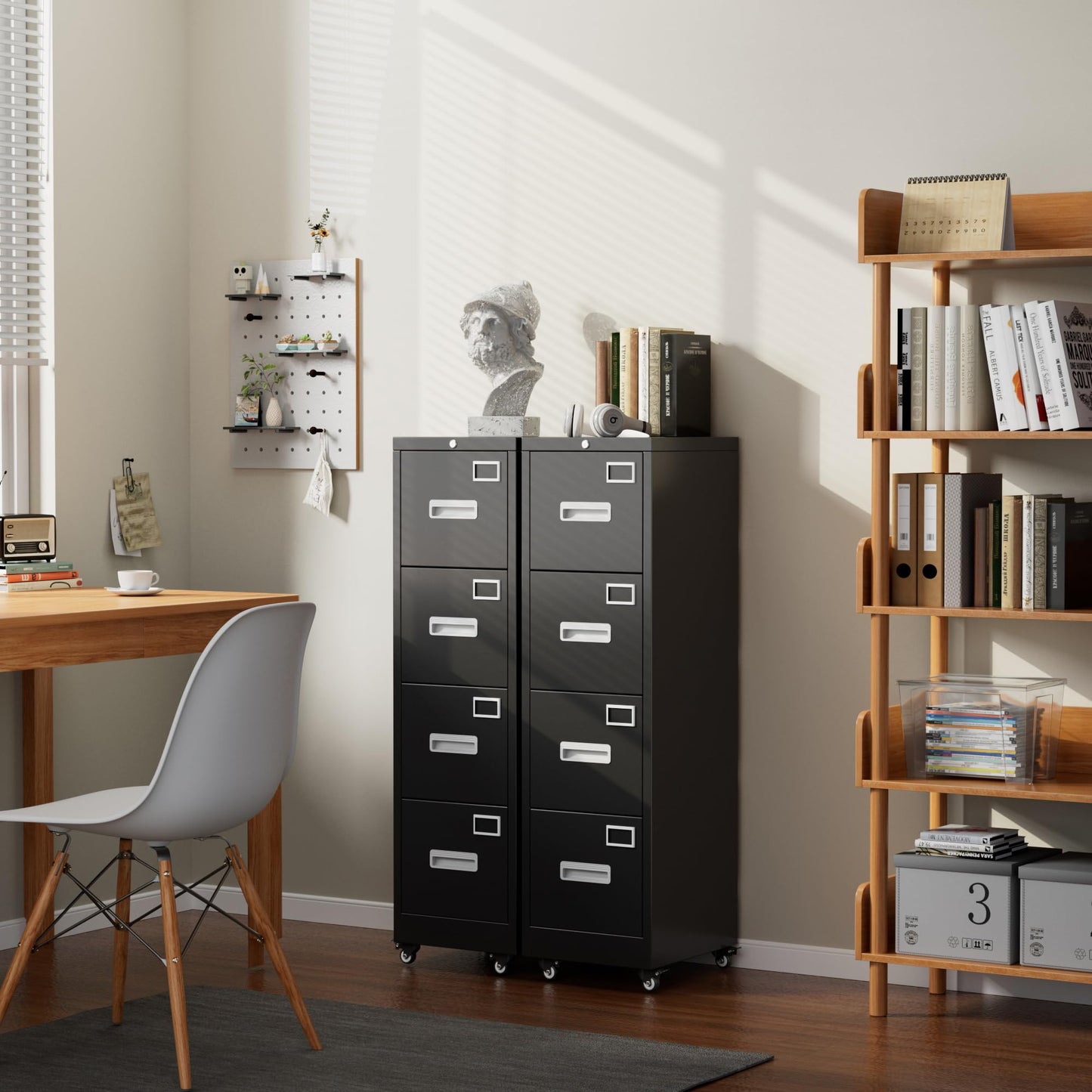 Aobabo 56" H 4 Drawer Moblie Office File Cabinet with Lock, Rolling Metal Filing Storage Cabinet, Legal/Letter A4 Sizel, Black, Assembly Required