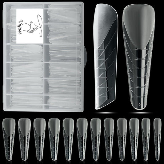 120 Pcs Dual Nail Forms 12 Sizes Half Matte Extension Poly Nail Gel Full Cover Nail Molds With Scale Builder Coffin Nail for Gel Manicure Nail Art Design Salon DIY at Home