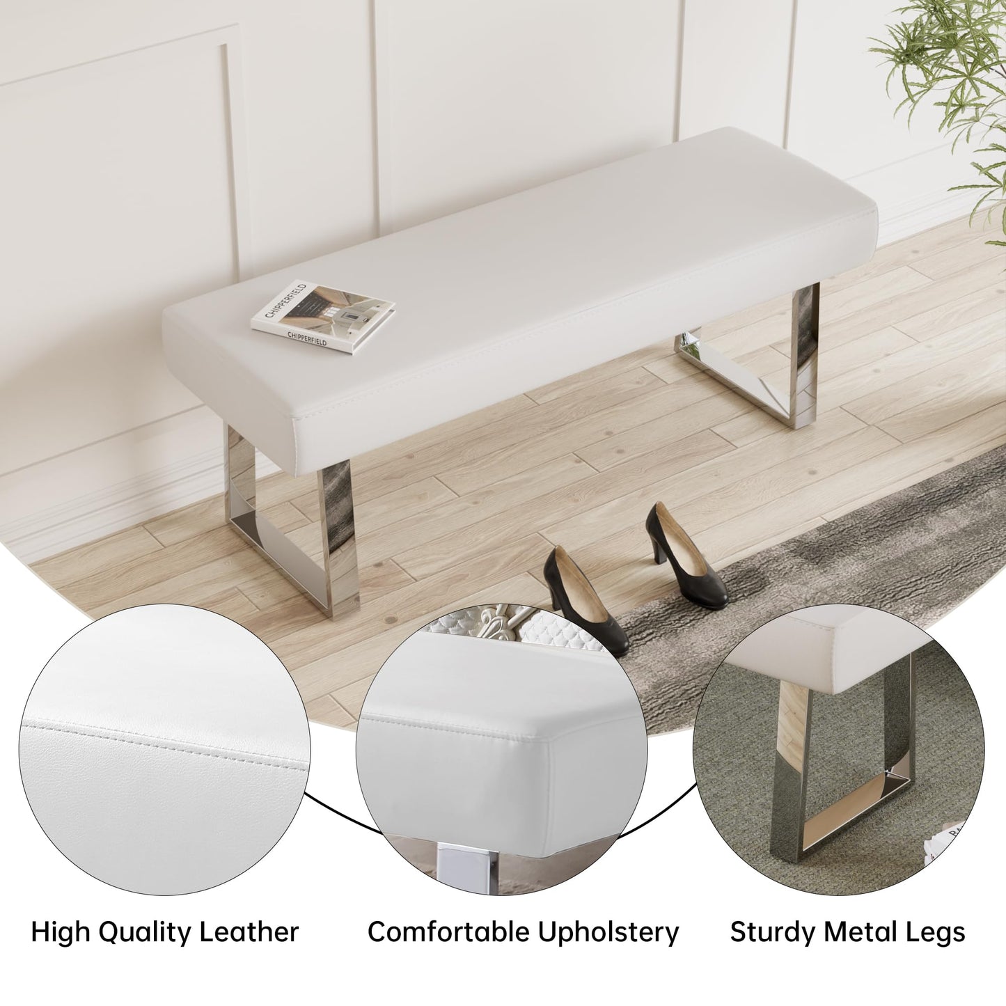 jiexi Bedroom Bench Bed end upholstered Bench Indoor Corner Small Bench, with Metal Legs, for entryway Dining Room Kitchen and Living Room, Plant Bench, Footstool