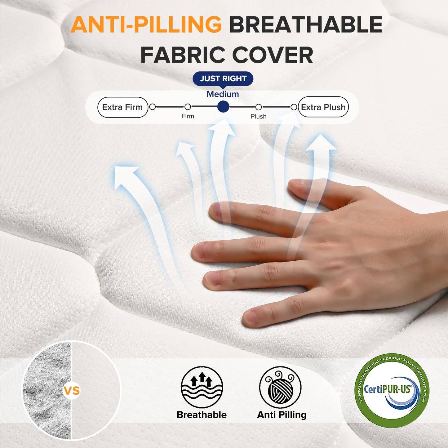 TXO Full Size Mattress, 10 Inch Medium Firm Hybrid Mattress with Pocketed Spring and Bamboo Charcoal Gel Memory Foam, Anti-Pilling Cover, Motion Isolation, Cool and Dry Sleep, Full Mattress in a Box