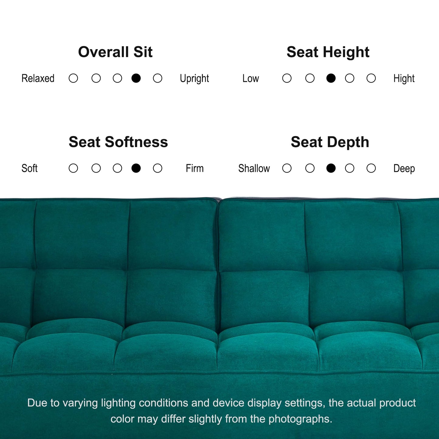 Convertible Futon Couch Bed, Sleeper Sofa Bed with Adjustable Backrests, Linen Loveseat Sofa 3 Seater Comfy Couch for Small Spaces, Living Room, Bedroom(Green, 75")