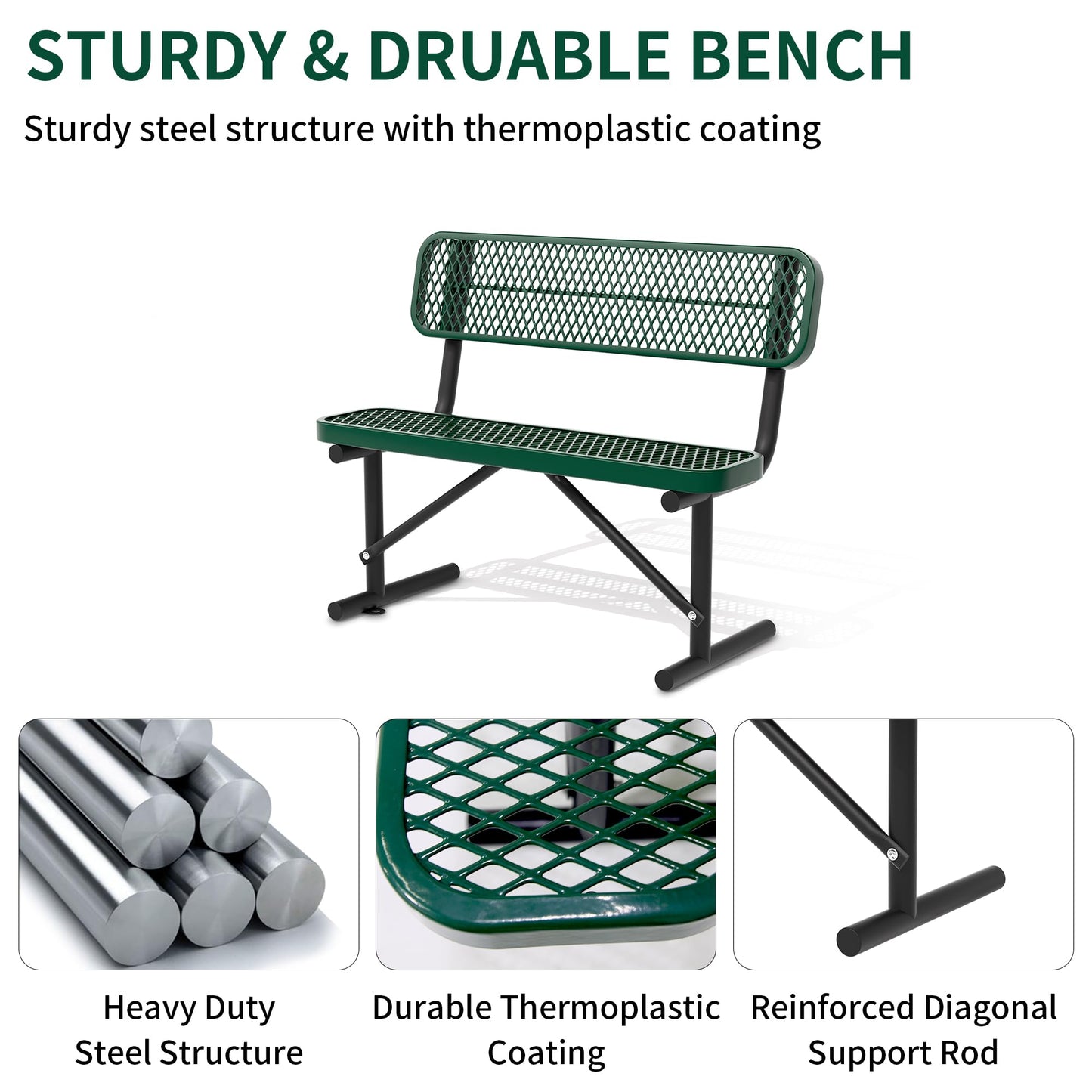 Choosilay 4/6/8 Feet Park Bench for Outside Heavy Duty Metal, Garden Benches Outdoor Bench with Backrest & Portable Frame, for Shopping Malls Stores Parks Patios Decks, Green