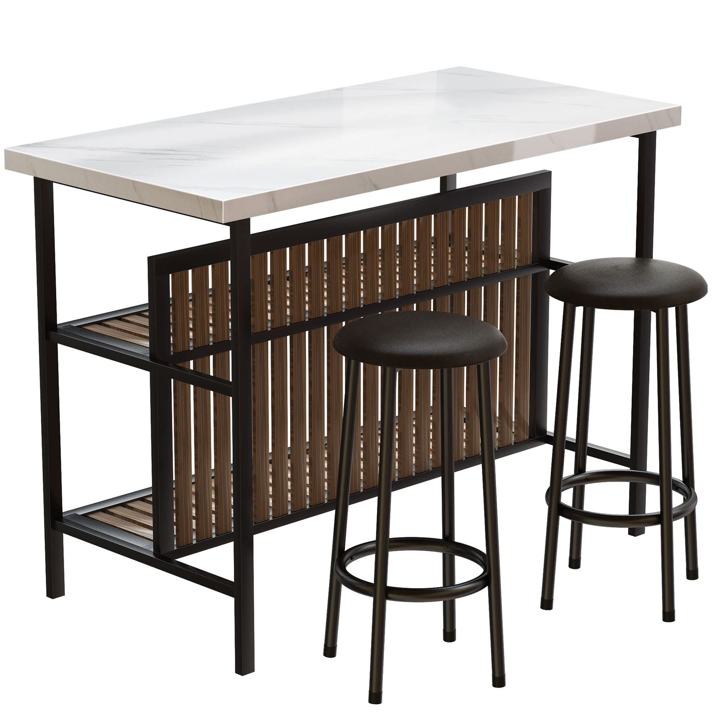 Recaceik Kitchen Island with Seating, 47.2 Inches Kitchen Island with 2 Barstool, Industrial Counter Height Table with Storage, Wooden Dining Table Set of 2 for Dining Room, Bar, Easy to Assemble