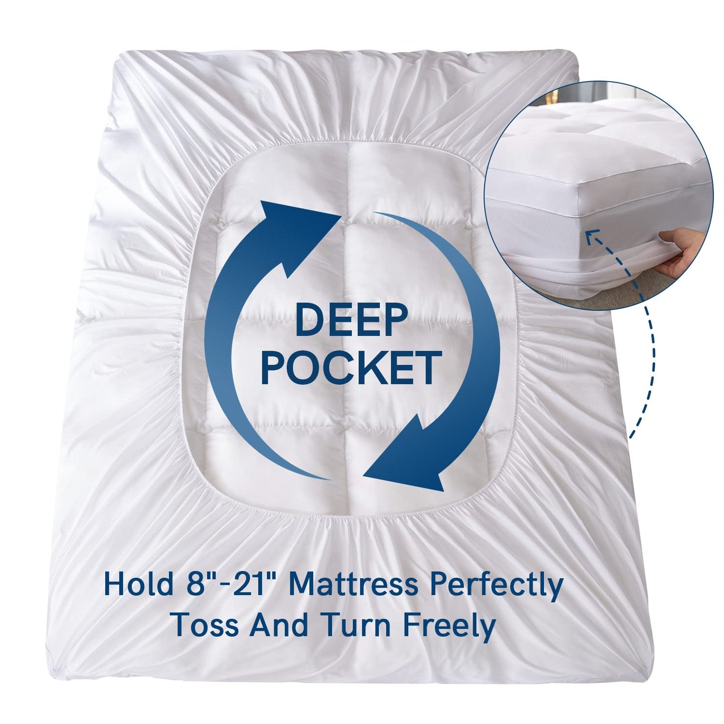 ELEMUSE Queen Mattress Topper for Back Pain, Extra Thick Mattress Pad Cover, Plush Soft Pillowtop with Elastic Deep Pocket, Overfilled Down Alternative Filling