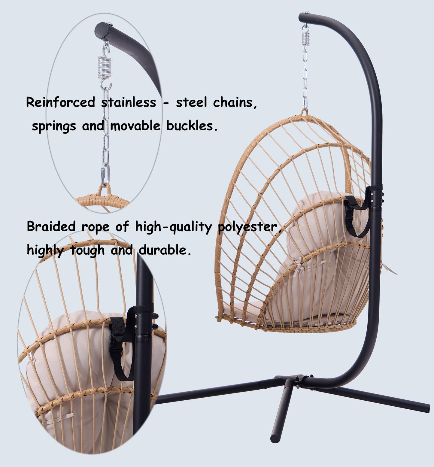 Topfuca Indoor/Outdoor Egg Hanging Chair with Stand - Patio Wicker Swing Hammock Chair. 350lbs Capacity, Cushioned. Ideal for Bedroom, Balcony, Porch, Garden. Versatile Swing Chair for All Spaces