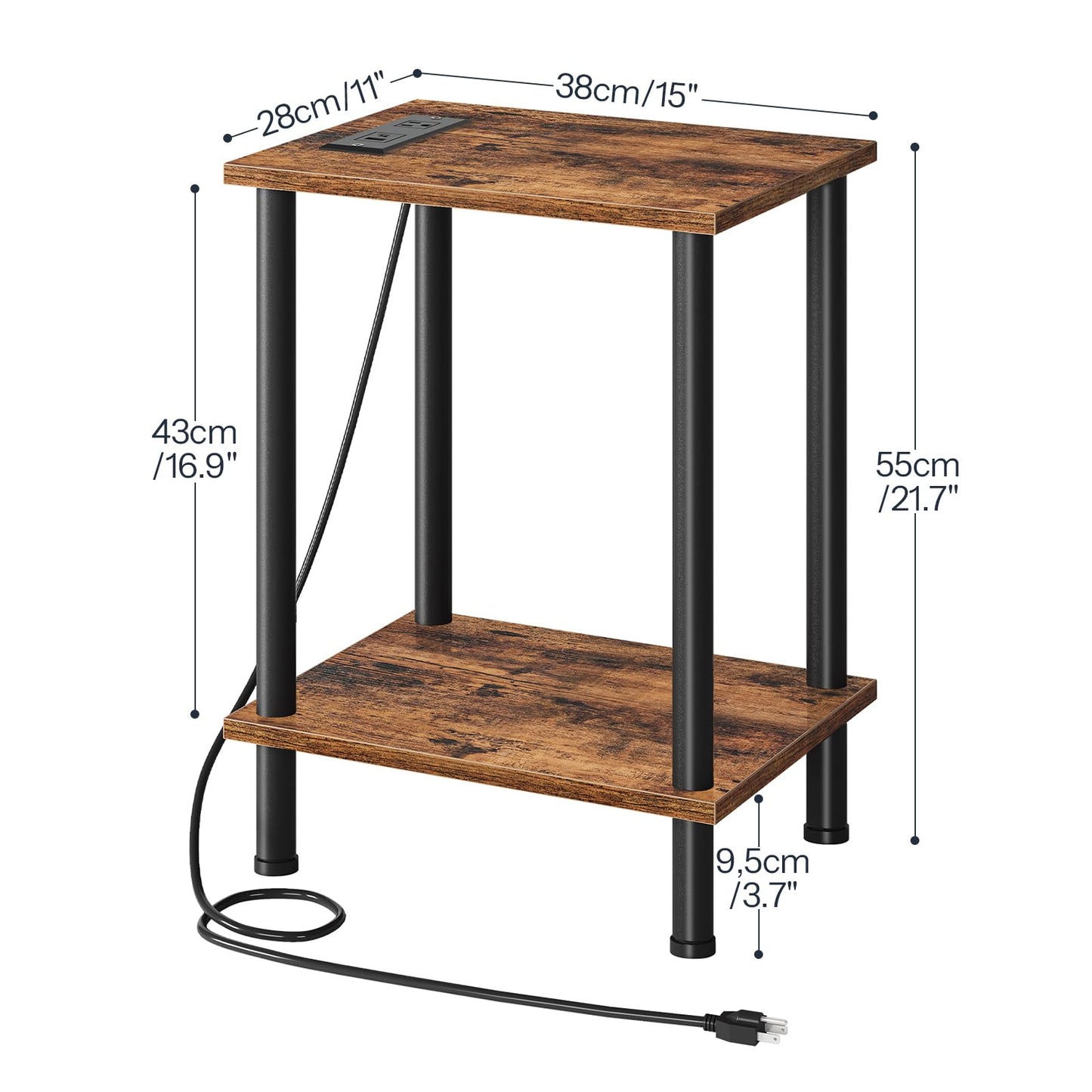 HOOBRO Side Table with Charging Station, Set of 2 End Tables with USB Port and Outlets, Nightstand with 2-Layer Storage Shelves for Small Spaces, Living Room, Bedroom, Rustic Brown BF09UBZP201