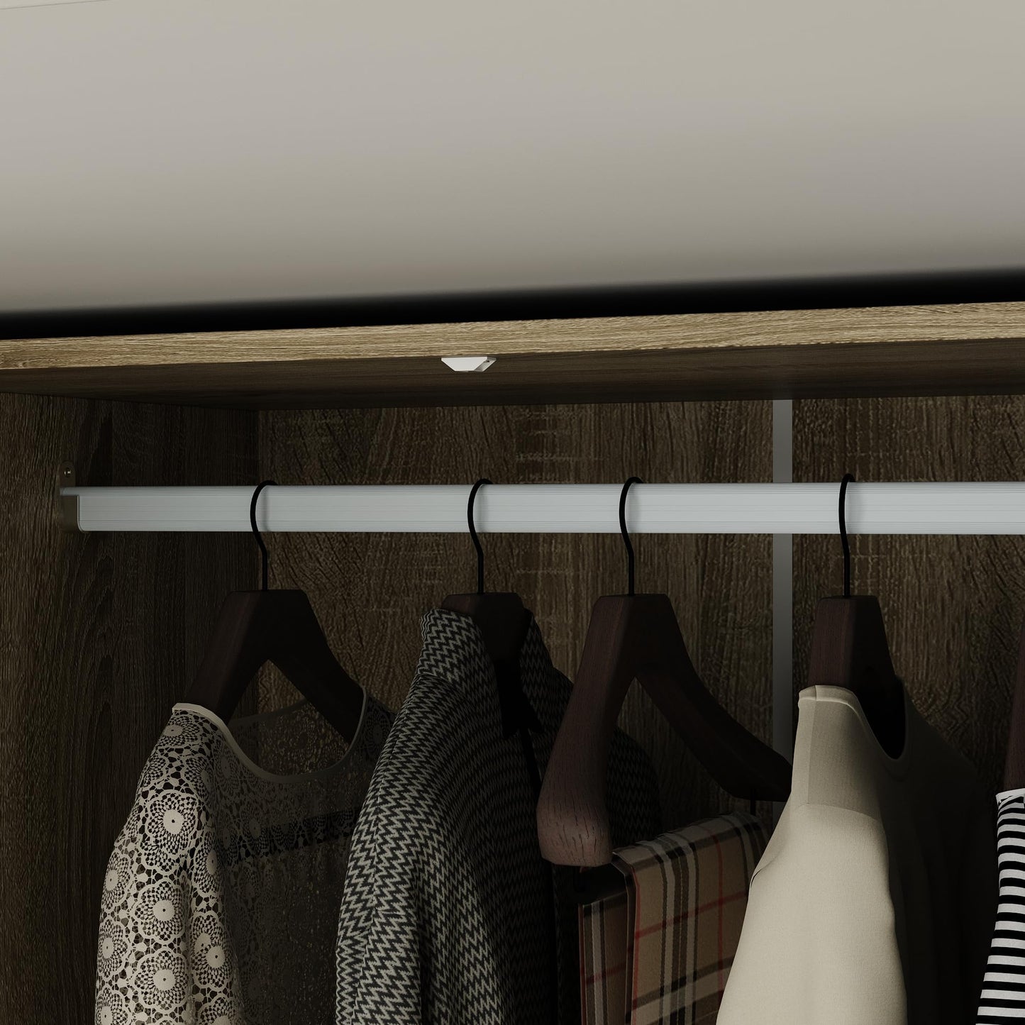 Homsee 3-Door Rttan Wardrobe Armoire Closet, Bedroom Cabinet Armoire with 3 Rattan Doors, 3 Drawers, Hanging Bar & 6 Shelves, Light Brown