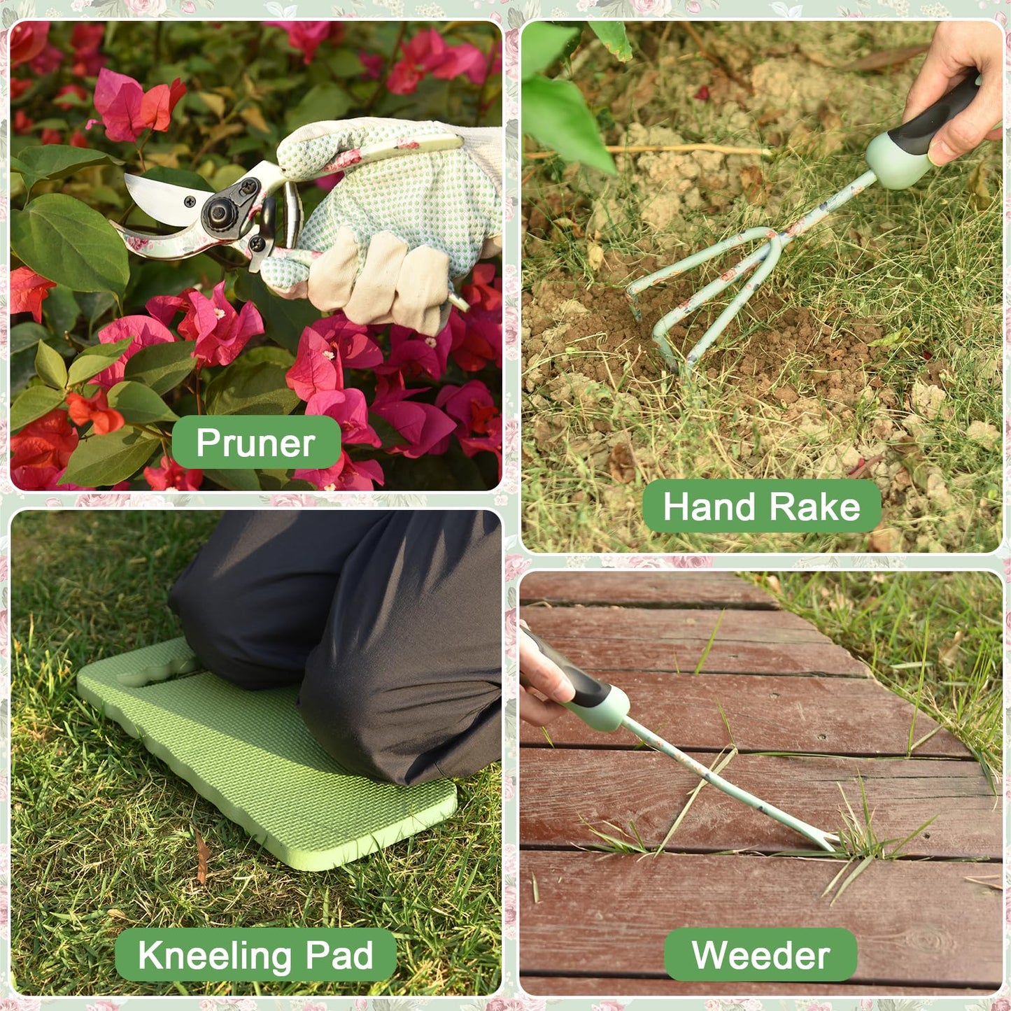 Gardening Tools, WisaKey 10 Piece Heavy Duty Garden Tools Set with Handle, Durable Fashion Garden Organizer Handbag, Ideal Gardening Gifts for Women