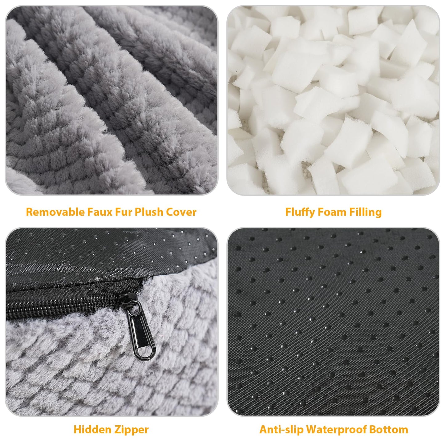 Round Stuffed Pouf Ottoman for Foot Rest, Faux Fur Poufs with Foam Chunk Filling, Storage Ottoman Pouf Foot Stool Cushion Poufs, 20 X 15 Inch Floor Chair for Living Room Bedroom Home Decor, Gray