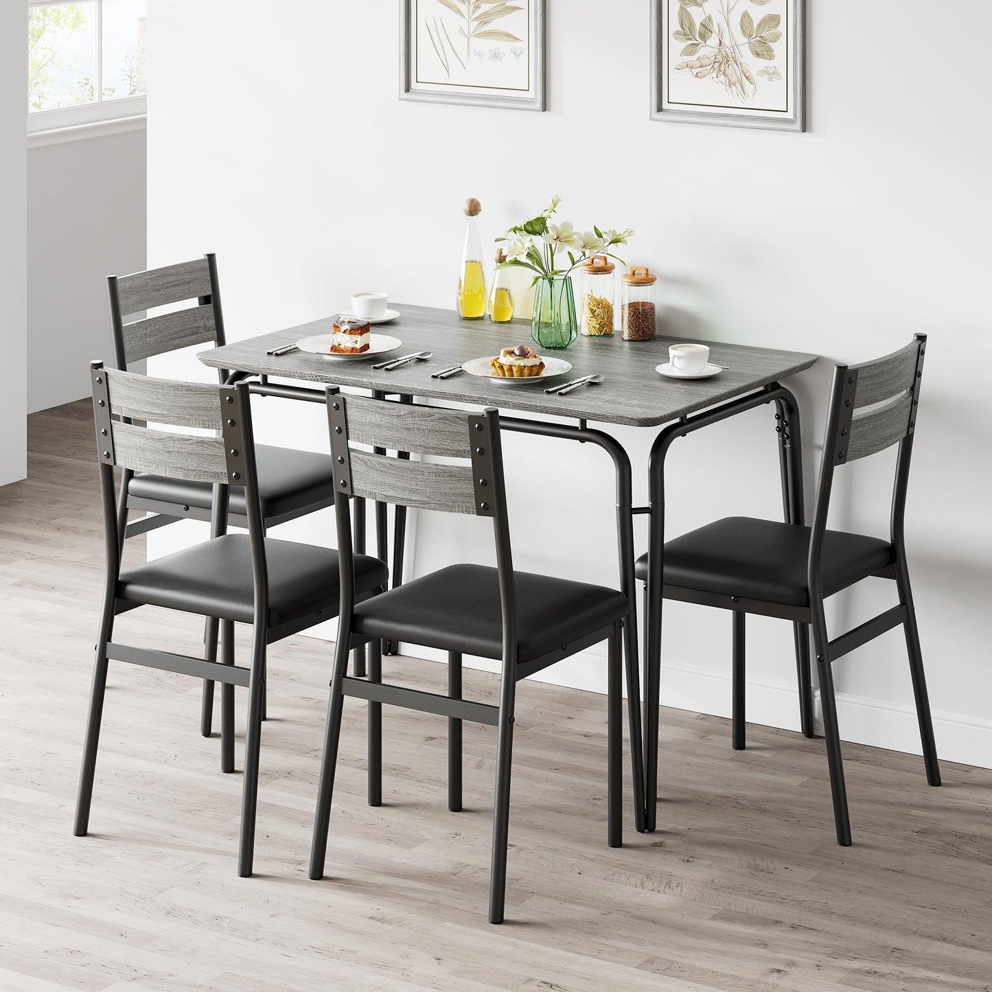 Dining Table for 2, Small Table and Chairs Set of 2, Square Dinette Set for 2, Dinner Table Set, 3 Piece Kitchen & Dining Room Sets for Small Space, Apartment (Gray, Dining Table with 4 Chairs)