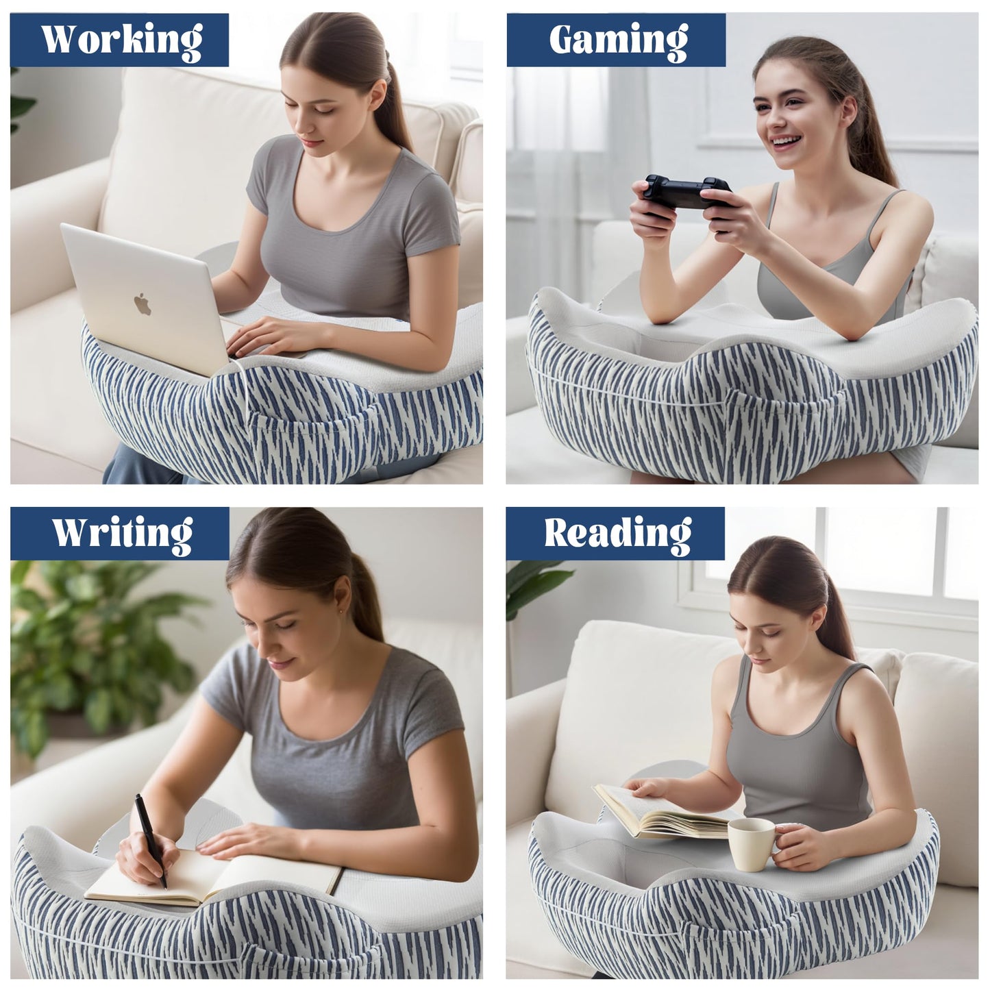 Polyaround Reading Pillow for Lap, Portable Desk Pillow for Laptop, Memory Foam Lap Desk Pillow for Reading, Gaming, Crocheting, Resting, Working in Bed, Car, Sofa, Floor and More