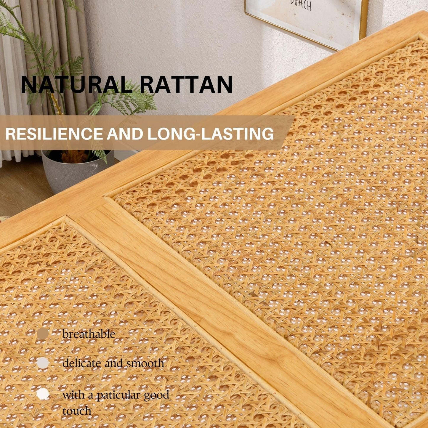 COMULER 45” Natural Rattan Entryway Bench Wicker Wood and Cane End of Bed Bench Farmhouse Wooden Dining Bench with Footrest for Kitchen Cane Bench Seat for Bedroom Hallway Foyer Living Room