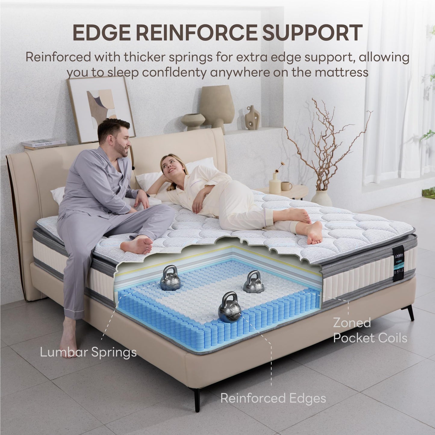 LIKIMIO King Mattress, 10 Inch Gel Memory Foam Mattress Zoned Pressure Relief with Medium Firm, Bed in a Box Individual Pocket Springs for Motion Isolation, SG Made, CertiPUR-US Certified