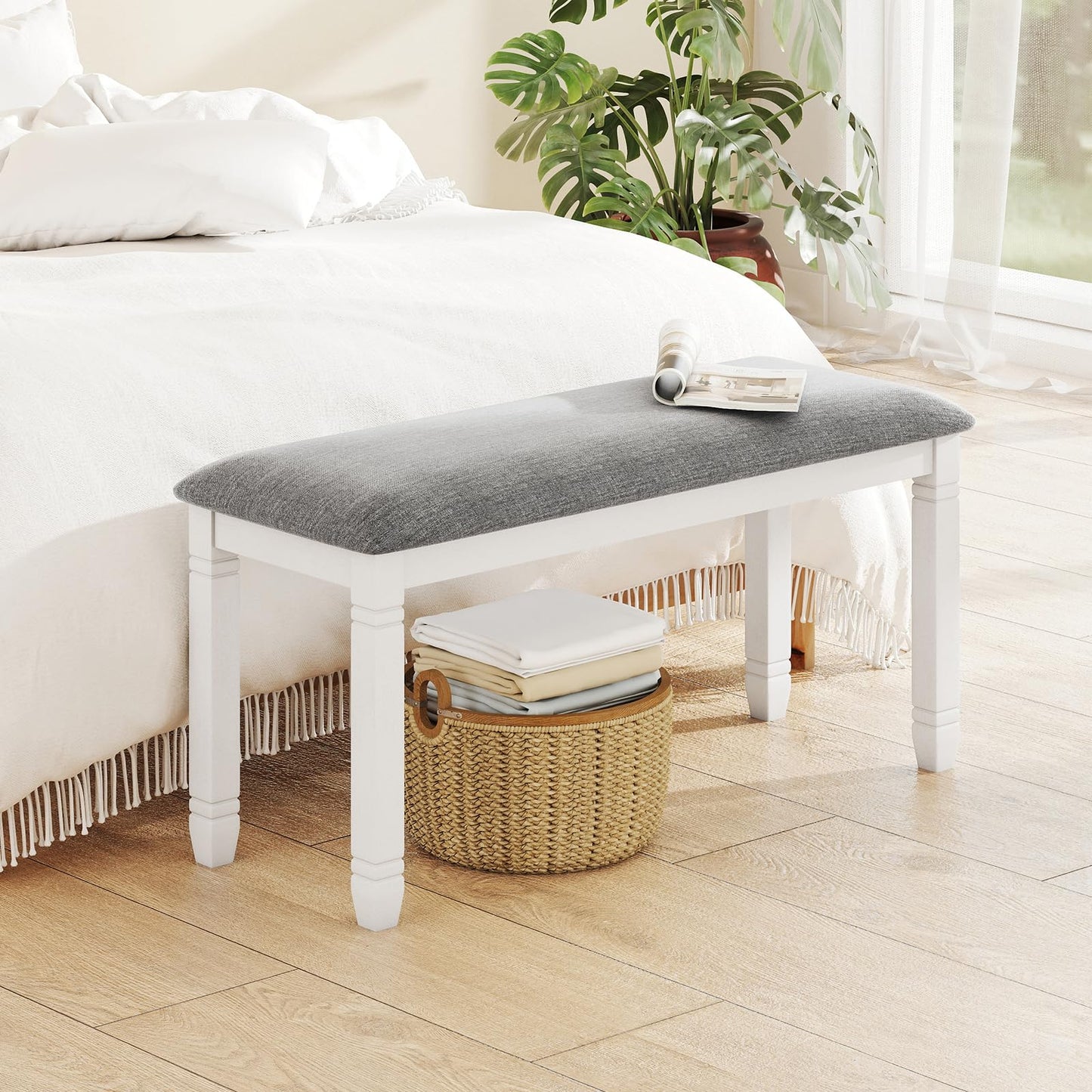Giantex Upholstered Dining Bench with Padded Seat, Solid Wood Legs, Load 800 lbs, 40.5"x16"x20", Entryway Shoe Rack Bench for Kitchen, Dining Room, Living Room, Bedroom, End of Bed, Hallway (Grey,2)
