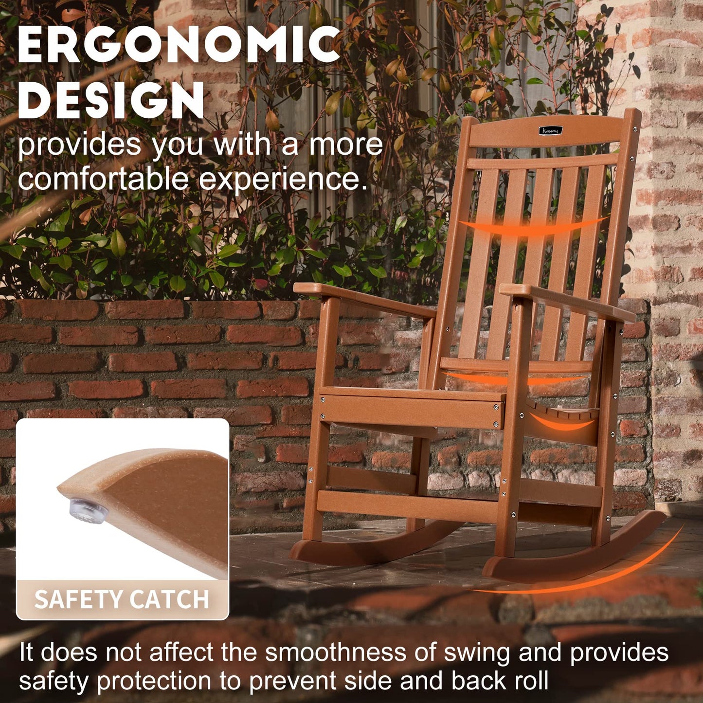 FUNBERRY Outdoor Rocking Chairs, HDPE All Weather Poly Lumber Rocker, High Back Patio Rockers Easy Assembly