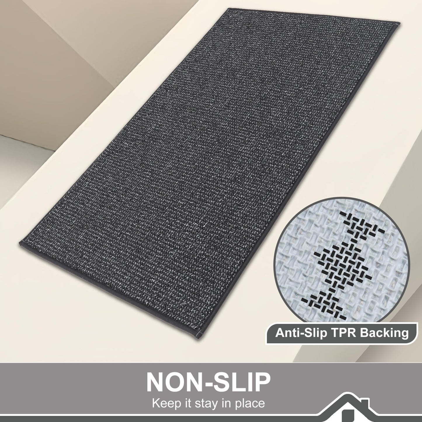 BEQHAUSE Dirt Trapper Door Mat 32" x 48", Non-Slip Washable Doormats Entrance Mat, Dirt Resistant and Absorbent Welcome Mat, Low Profile Floor Mats for Front Back Door and Entryway, Charcoal