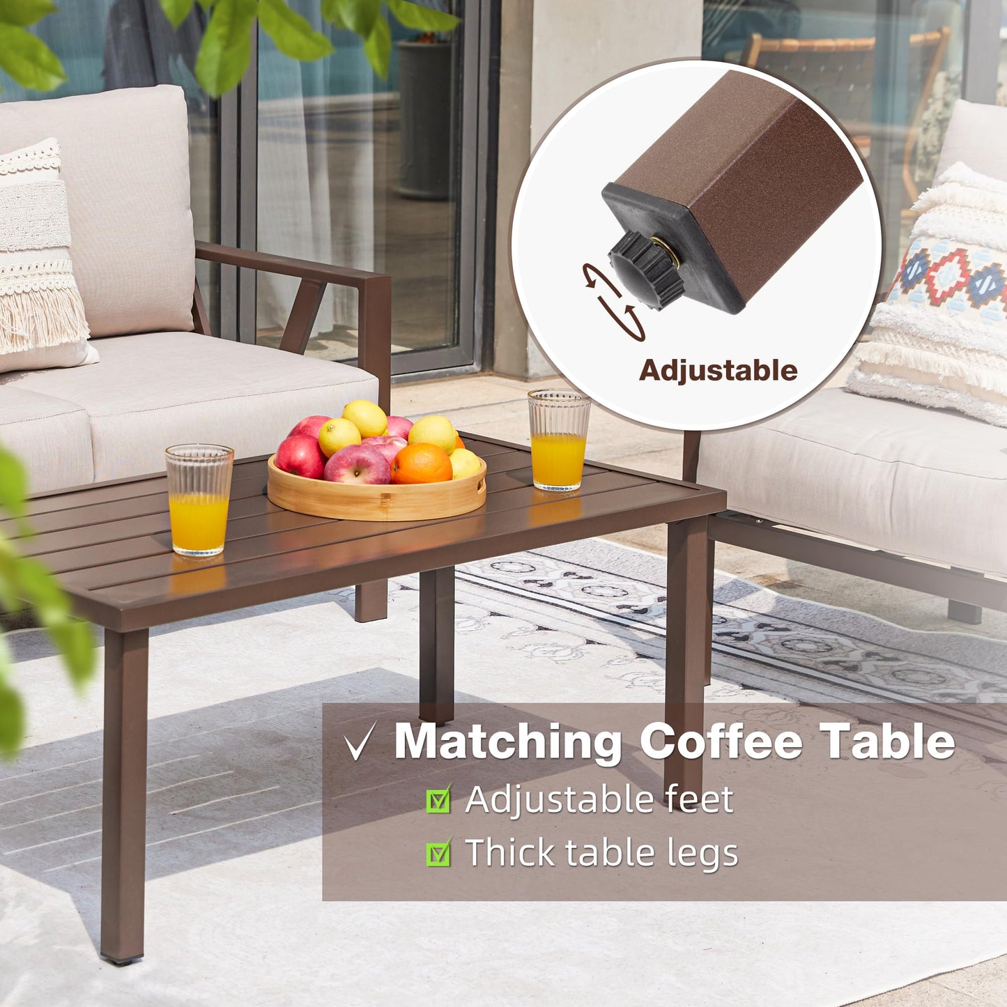 COMLAX FIELD Outdoor Patio Furniture Set, 4 Pieces Metal Patio Furniture Set with Coffee Table, Modern Outdoor Patio Conversation Seating Set, Beige