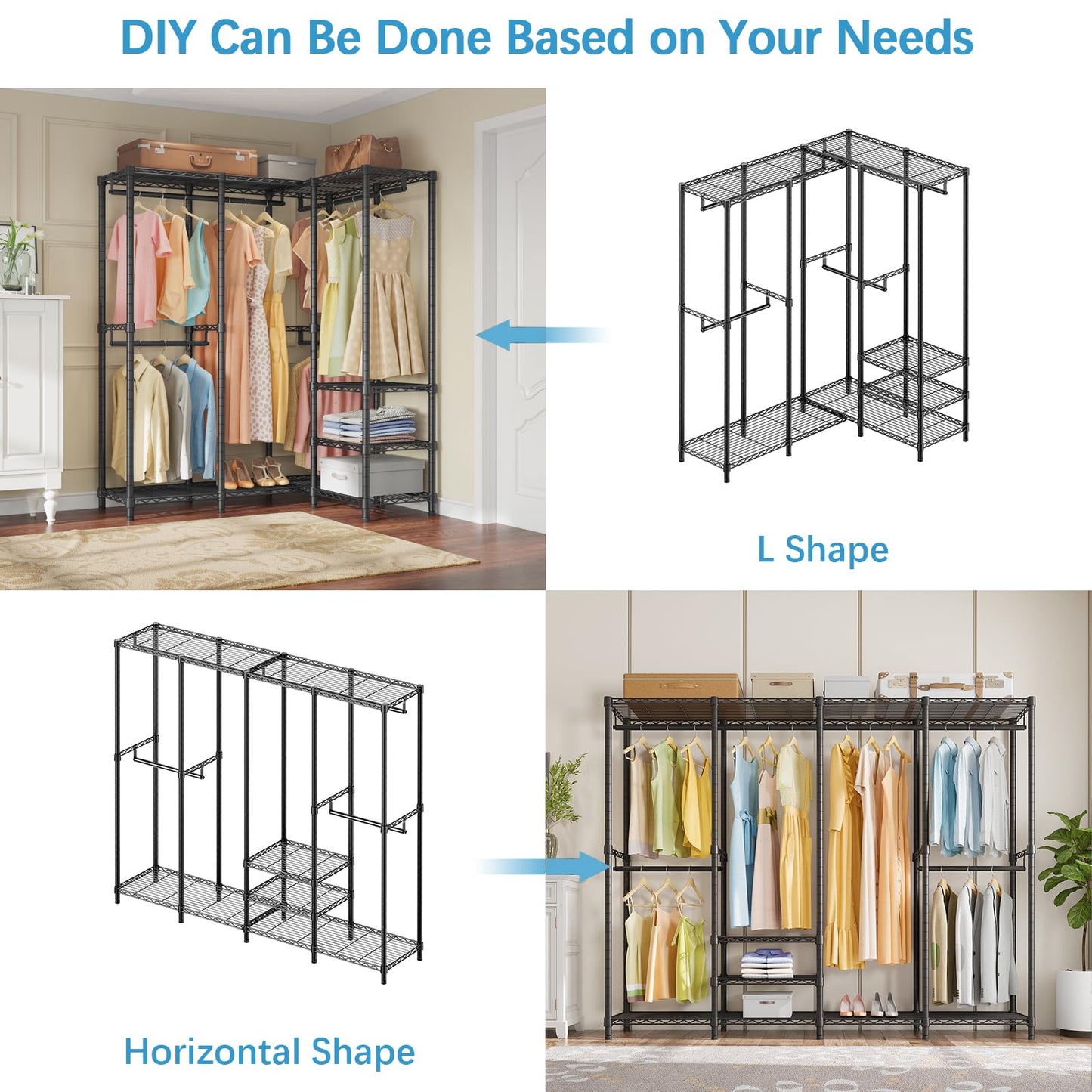 VIPEK V40 Wire Garment Rack Heavy Duty Clothes Rack for Hanging Clothes, Multi-Functional Bedroom Clothing Rack Freestanding Closet Wardrobe Rack, Max Load 1110lbs, Black
