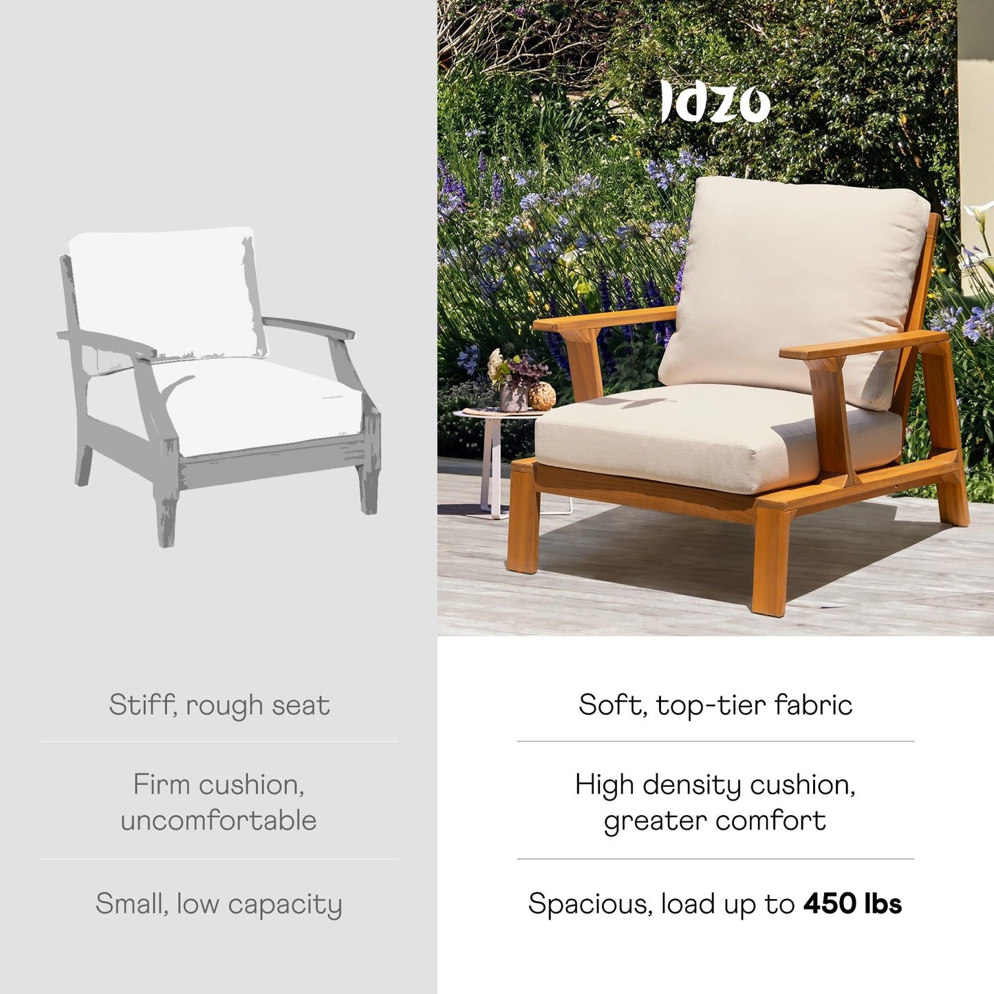 Jasper Outdoor Wooden Club Chair with Beige Cushion – Ideal for Patio, Garden, or Balcony
