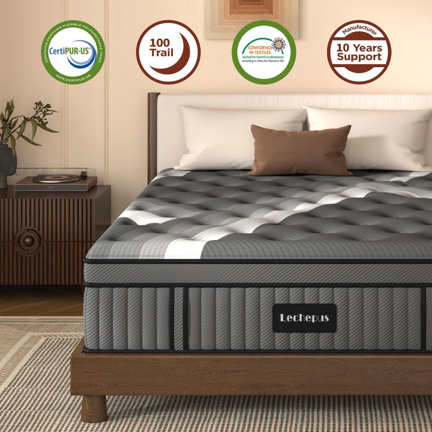 Lechepussleep Full Mattress,Lechepus 14Inch Soft Memory Foam Hybrid Mattresses in Box,Plush Feel Full Size with Supportive Pocket Coil for Back Pain Relief,Motion Isolation, None of Fiberglass
