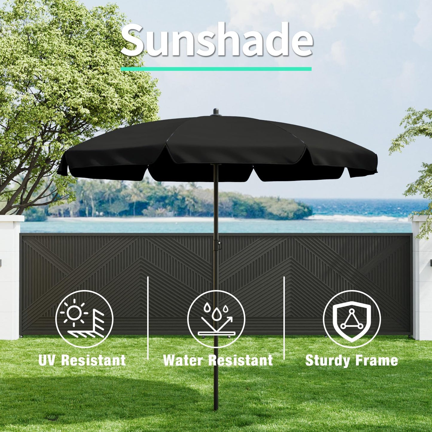 TAVATA 6 Piece Patio Dining Set with Umbrella, Outdoor Furniture Set with 4 Folding Chairs & Portable Metal Garden Table for Lawn, Backyard, Deck, Camping（Black）