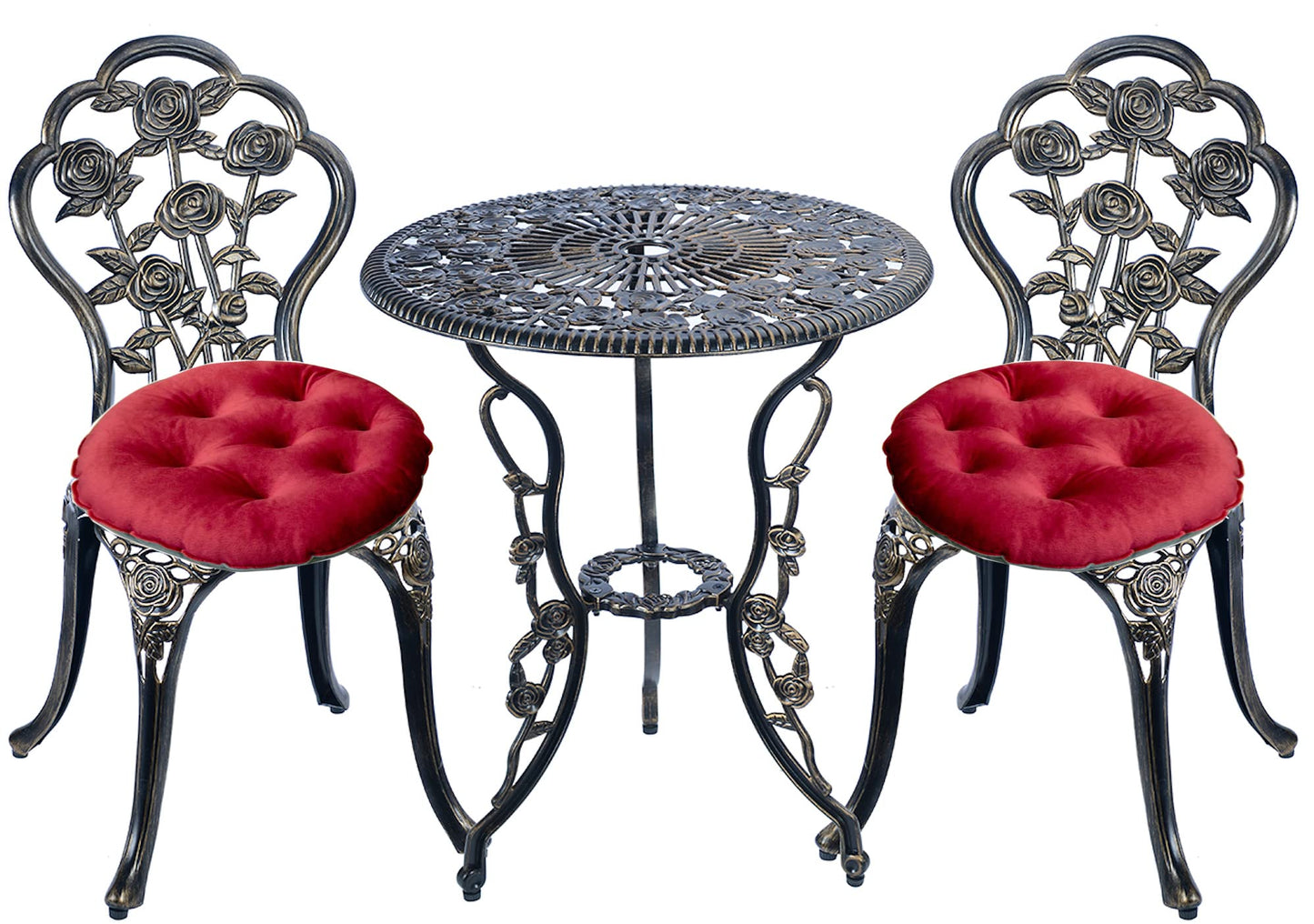 Mandolin Patio Table and Chairs,5 Piece Outdoor Dining Set,Rust-Resistant Cast Aluminum Bistro Set with Cushion.Rose Design (Copper)