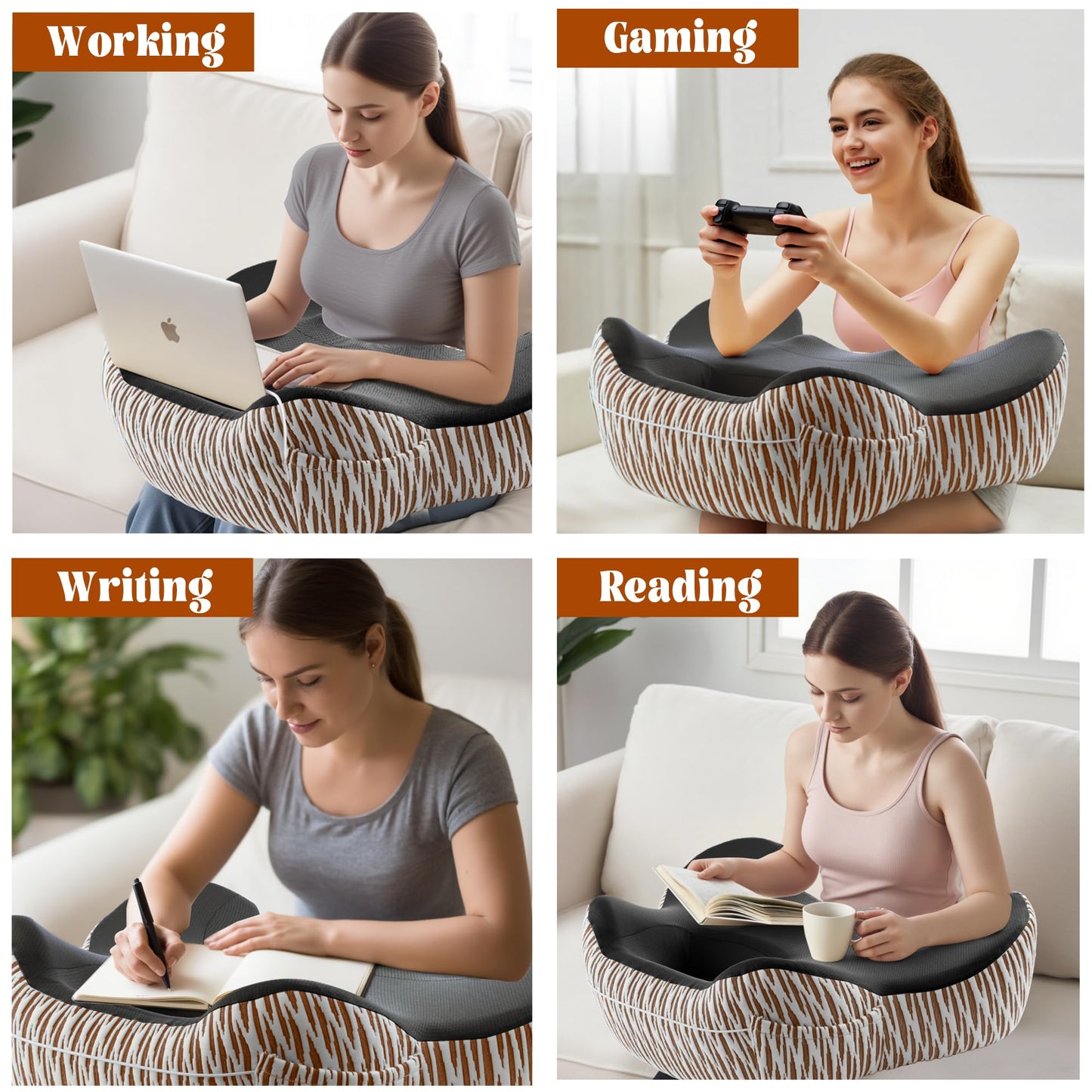 Polyaround Reading Pillow for Lap, Memory Foam Lap Desk Pillow for Adult Gaming, Reading, Crocheting, Resting or Working, Soft Laptop Pillow for Bed Car Couch Floor(Black)