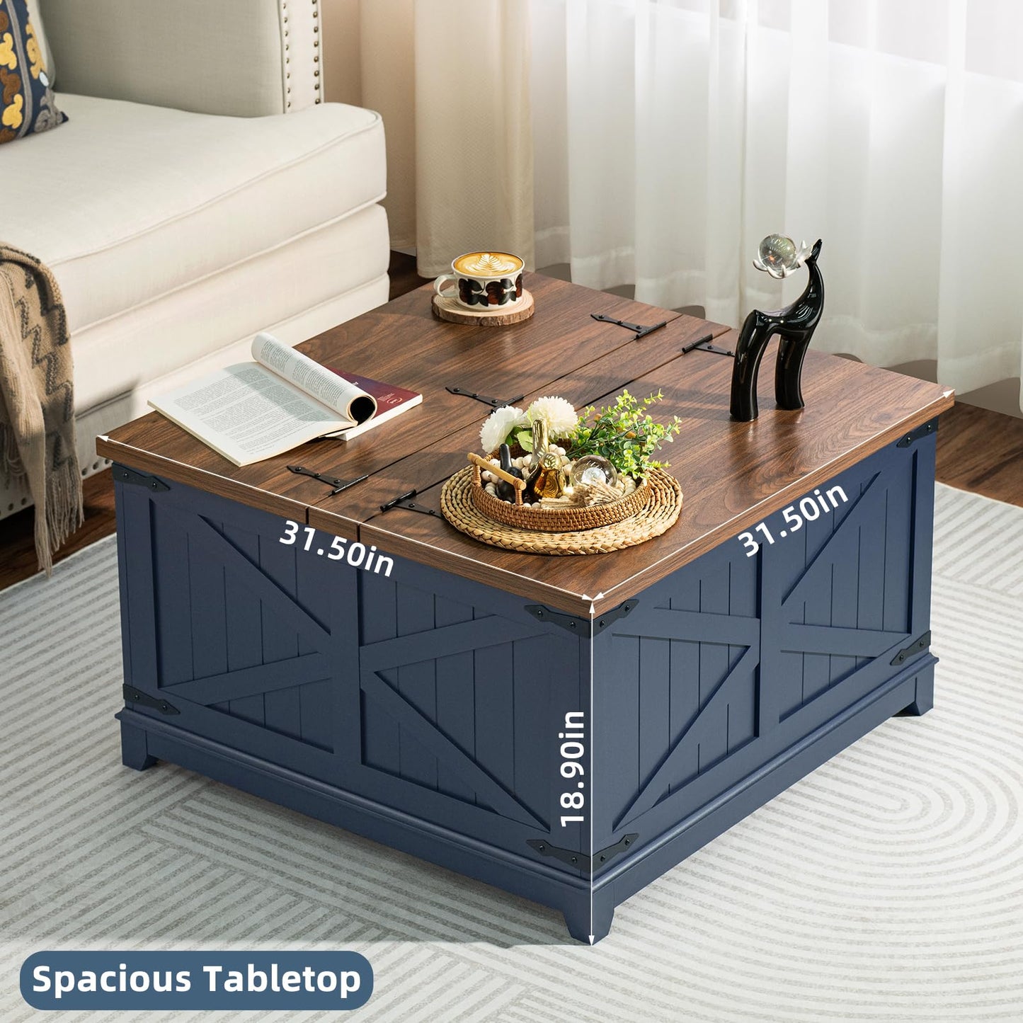 Joaxswe Farmhouse Living Room Sets, Coffee Table with Hidden Storage Organizer and Nightsands with Charging Station, Coffee Table Set of 3 for Living Room,Office, Home