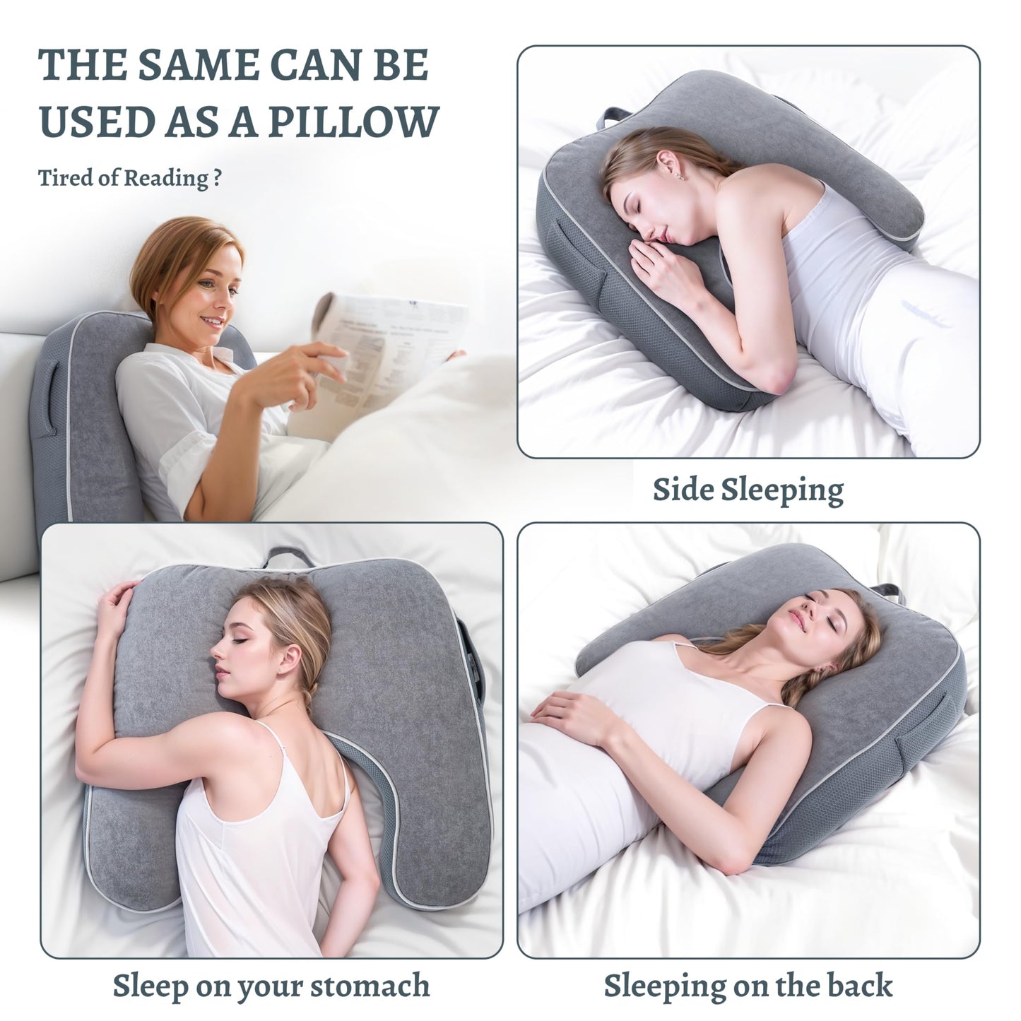 Daneey Reading Pillow for Gaming, Gaming Pillow for Bed with Arm Rest, Lap Desk Pillow, Side Sleeper Pillows for Adults Laptop Pillow for Lap Back Pillow for Bed Sitting up, Ideal for Bed Couch Sofa