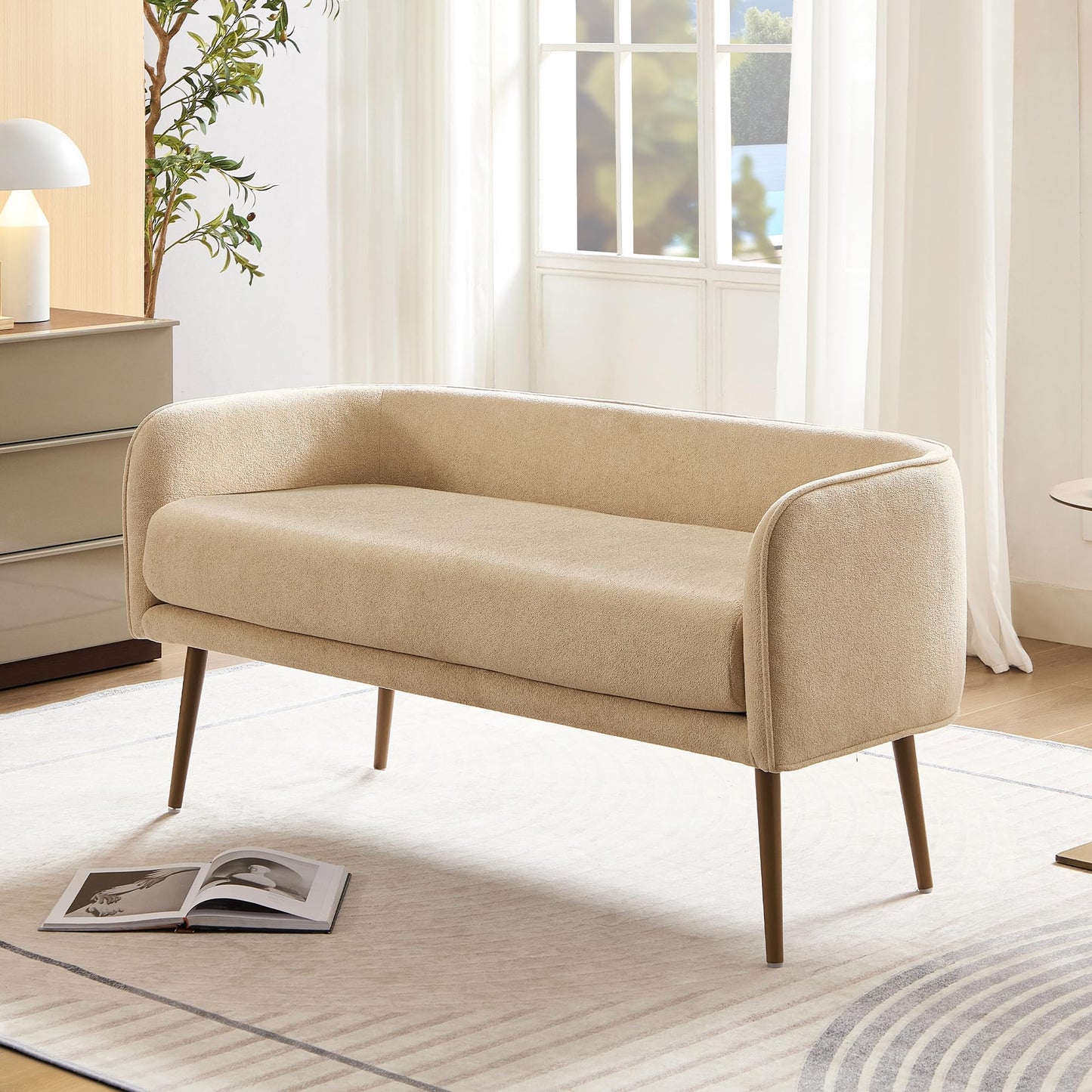 Forshare Bedroom Bench with Low Back,Inside Metal Frame (Beige)