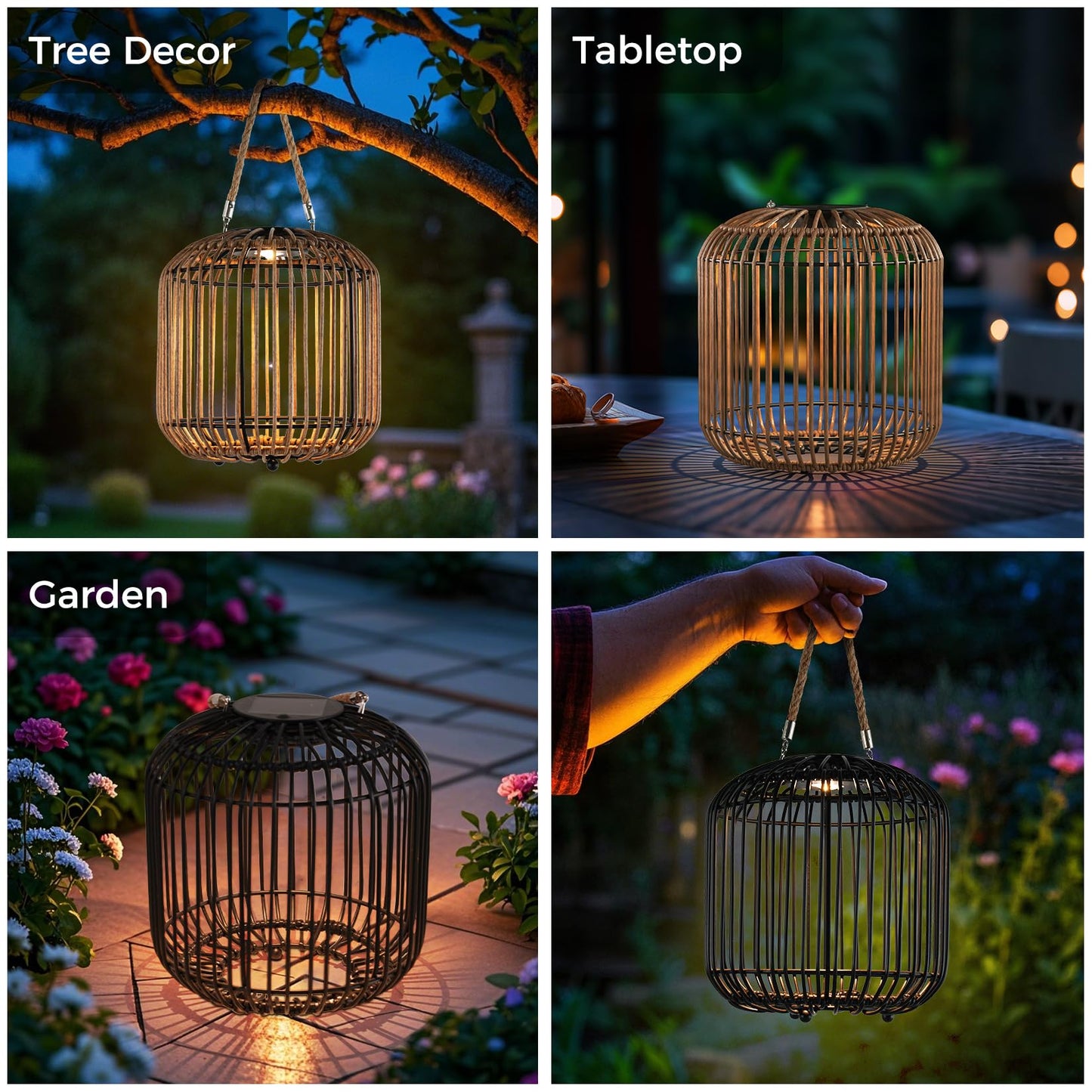 Solar Yard 2-Pack Outdoor Solar Lamp, Water-Resistant Lights for Outside Hanging Lantern Table Lamp Lights Decoration for Garden, Yard, Patio, Porch, Trees, Pathway, Black and Natural