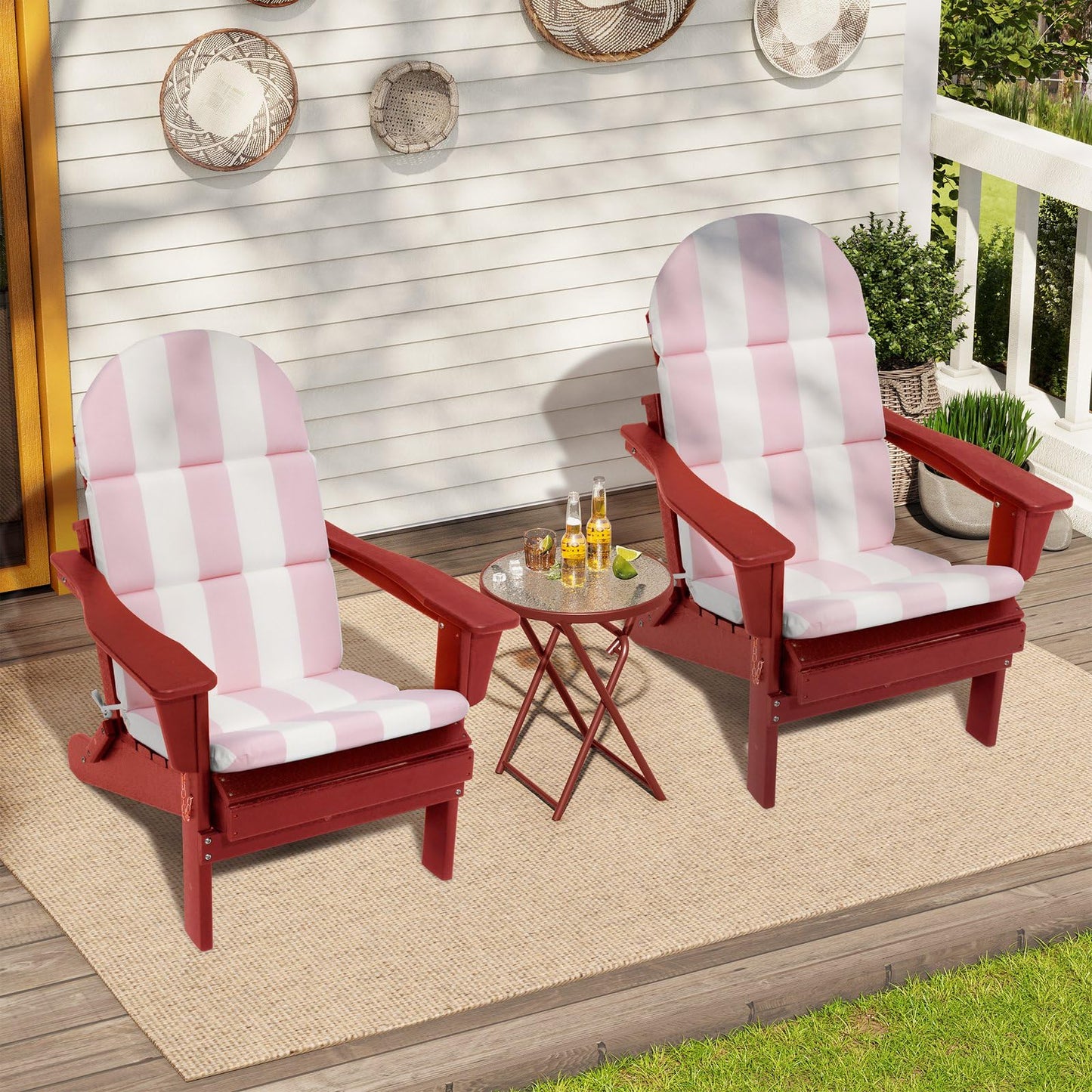 Crestlive Products Adirondack Chair Cushion Outdoor Rocking Chair Cushion Water Repellent 50x19.6x2.3 Inch High Back Patio Cushions Pink White Stripe