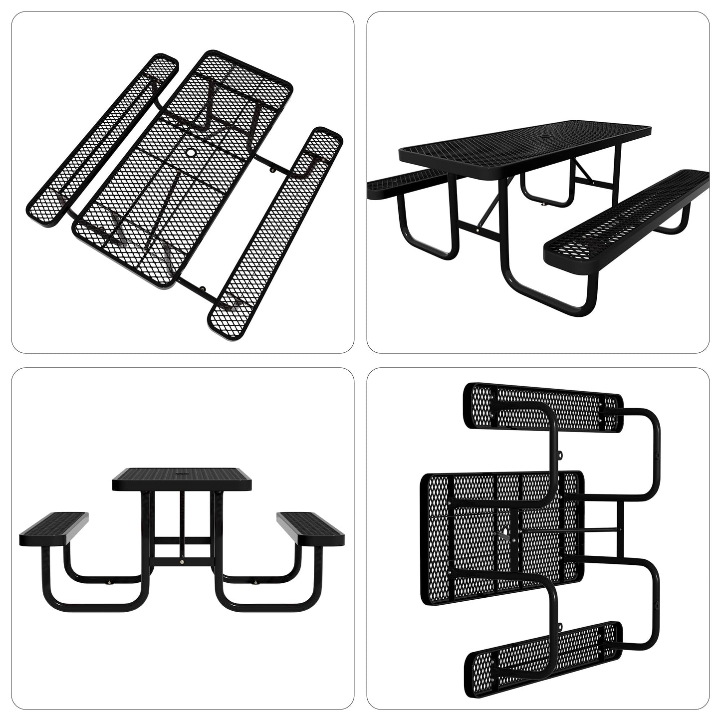HIMcup 6 FT Metal Picnic Tables for Outside, Outdoor Coated Steel Heavy Duty Commercial Picnic Table with Benches, Patio Table Rectangular Furniture Set for Garden, Lawn, Shops, Parks