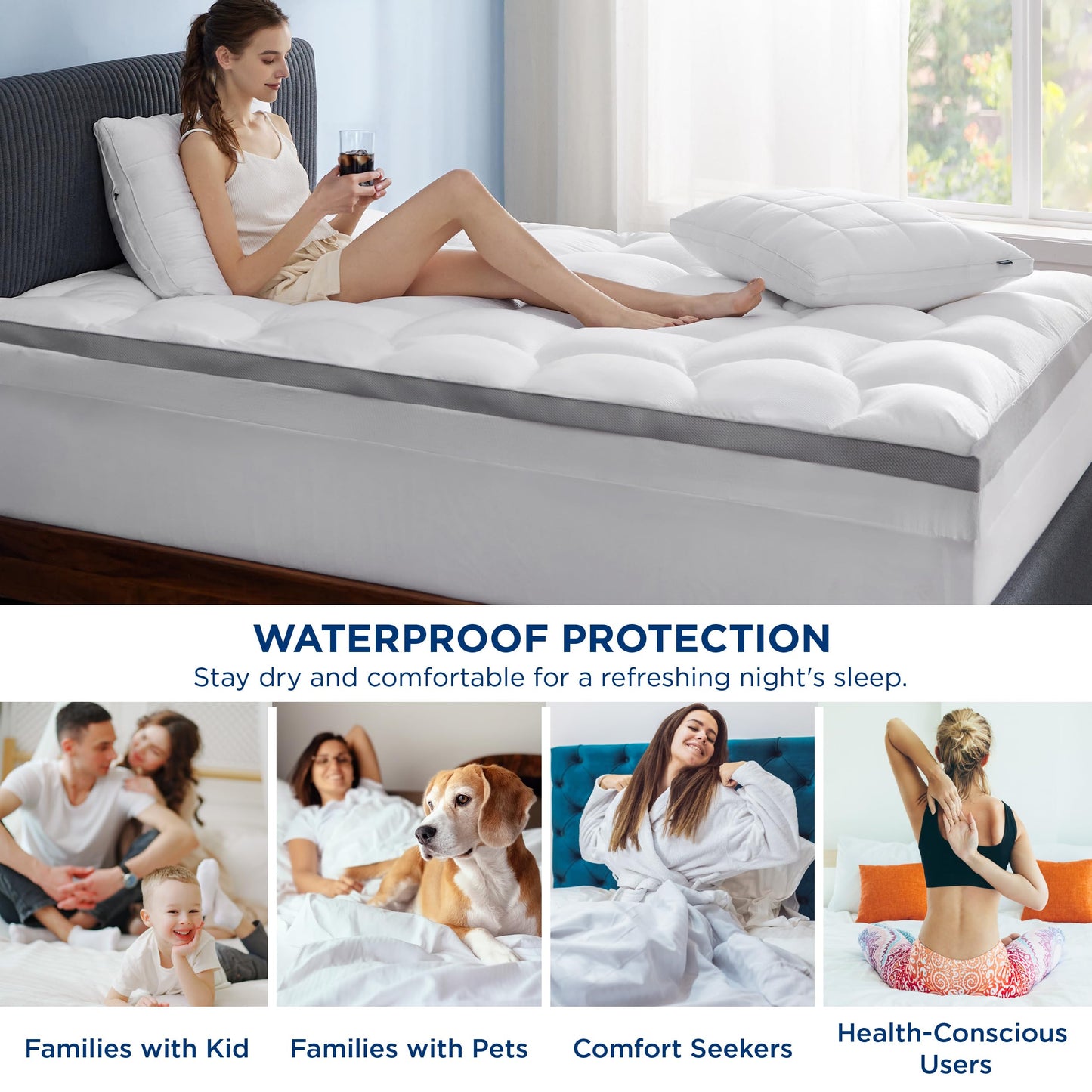 Bedsure 4 Inch Memory Foam Queen Mattress Topper, Dual Layer 2.5 Inch Gel Memory Foam & 800 GSM Waterproof Pillow Top Cooling Mattress Pad with 8-21 Inch Deep Pocket (Queen, 60x80 Inches)
