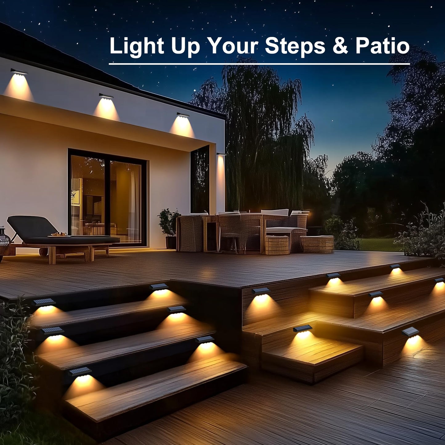AUDLES Solar Fence Lights Outdoor, 8 Pack Fence Lights Solar Powered with 4 LED, Fence Solar Light Outdoor IP65 Waterproof Deck Light for Backyard, Railing, Patio, Stair, Wall, Step - Warm Lighting