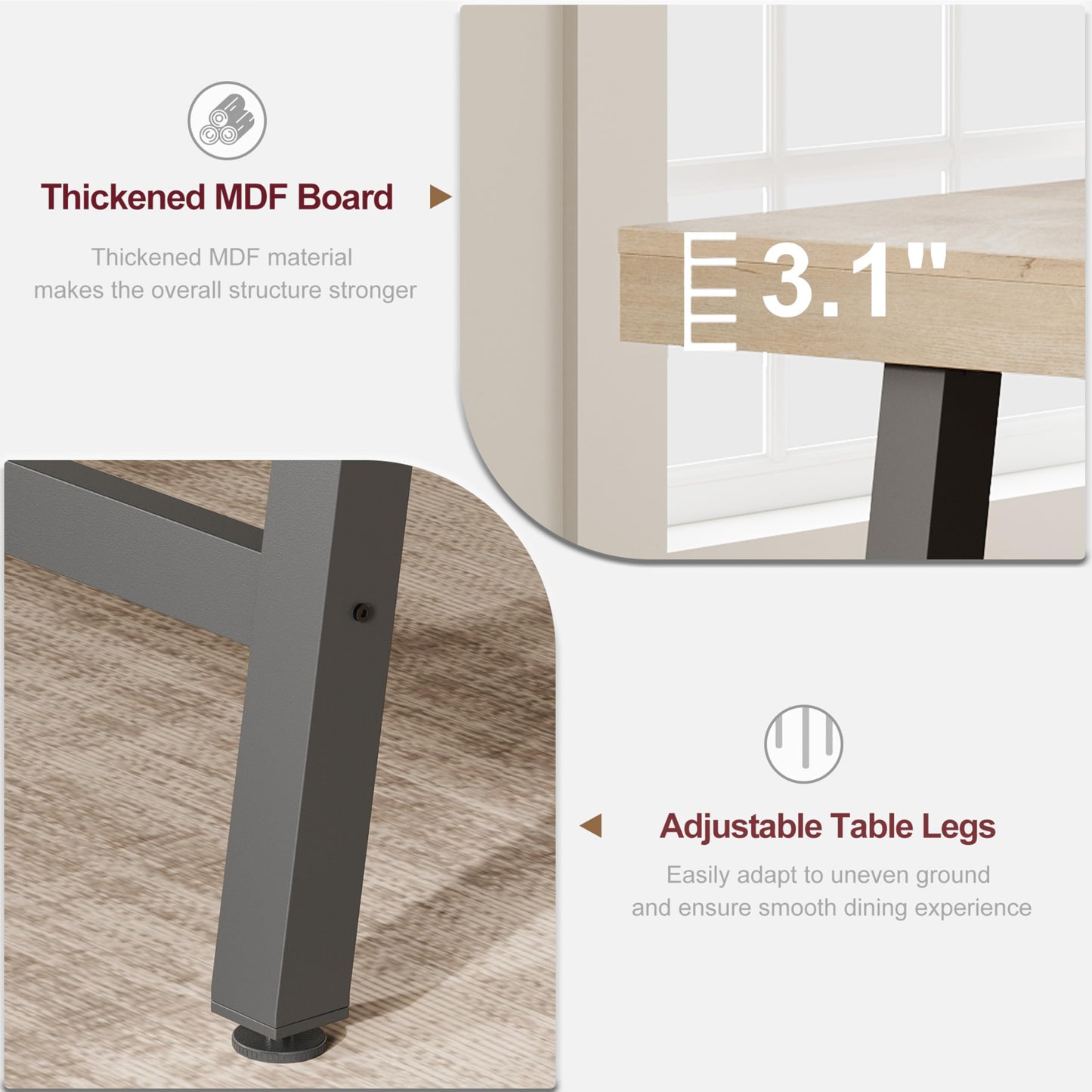 Industrial Dining Table for 6-8 People, 70.87" Long Wooden Kitchen Table with Sturdy Metal Frame & Rustic Brown Finish (Nature Wood, 70.87" Long)