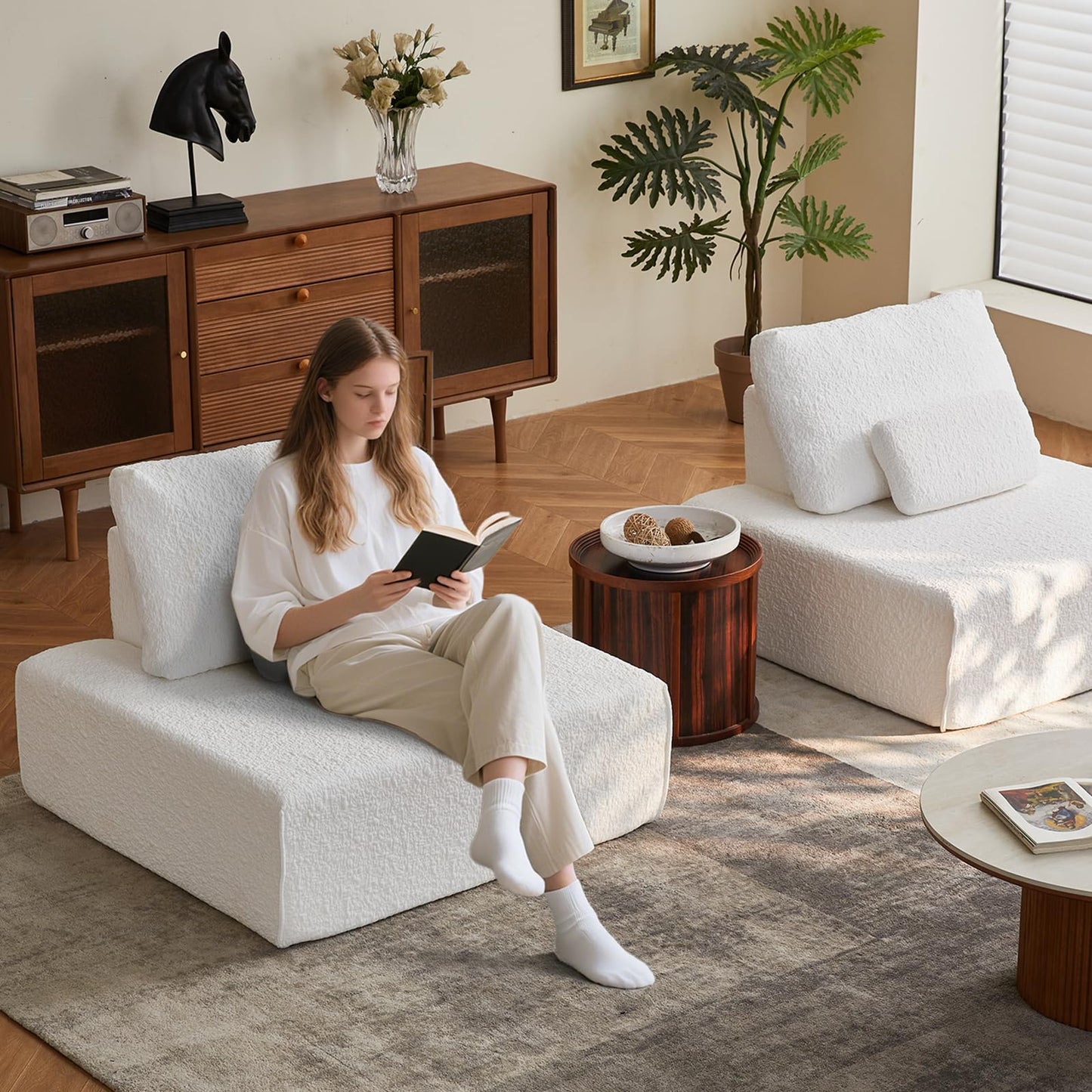 Cloud Combination Sofa, Free Combination Deep Seat Corner Sofa, Corduroy Cloud Sectional Couch, Modern Minimalist Modular Couch for Living Room Bedroom, No Assembly Required (2*Sofa Module)