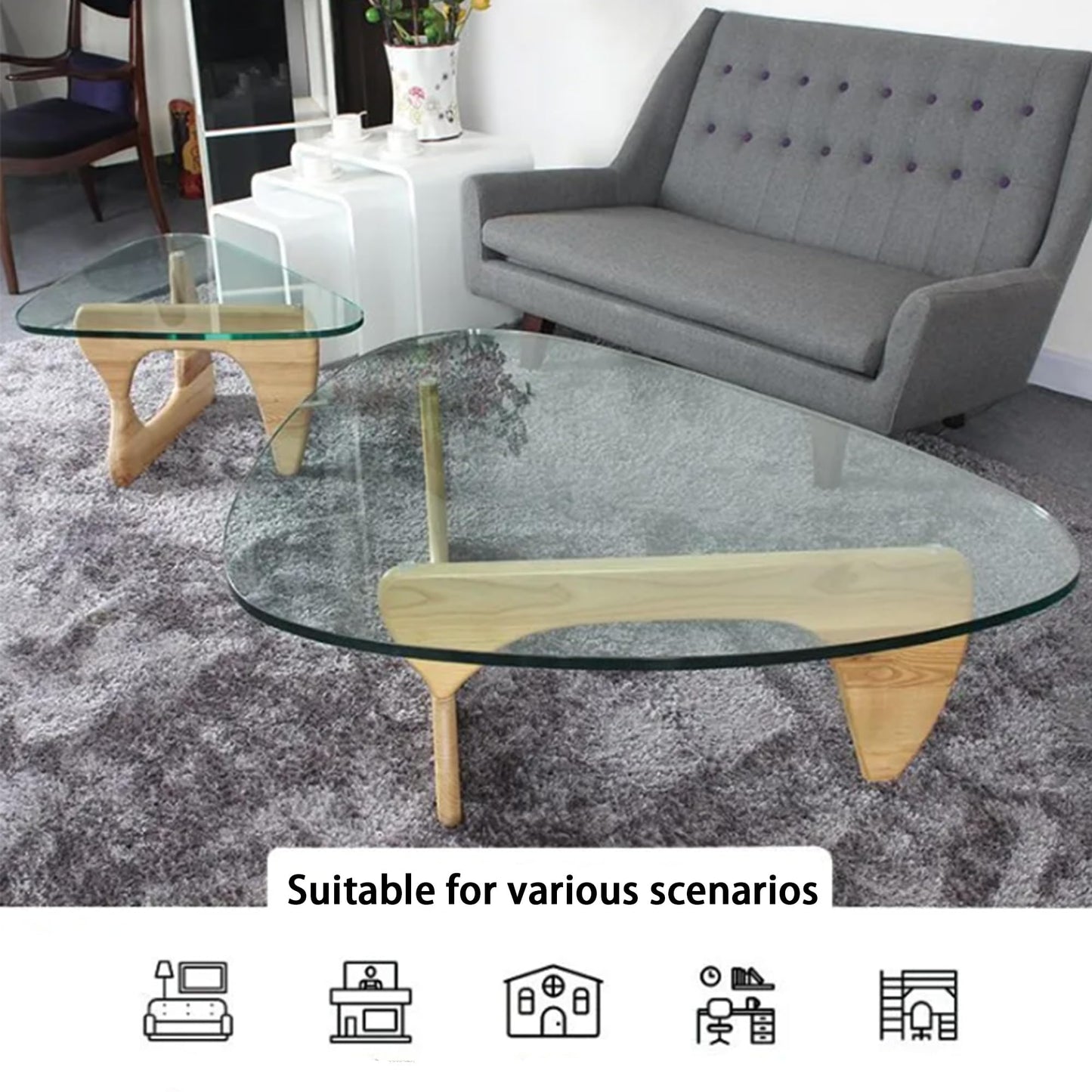 EASYSOUL Modern Glass Coffee Table, 32.68W x 22.44L x 15.75H in, Abstract Round Tea Tables for Living Room Home Office Industrial Cocktail Tables (Log-Clear Glass, 44.88")